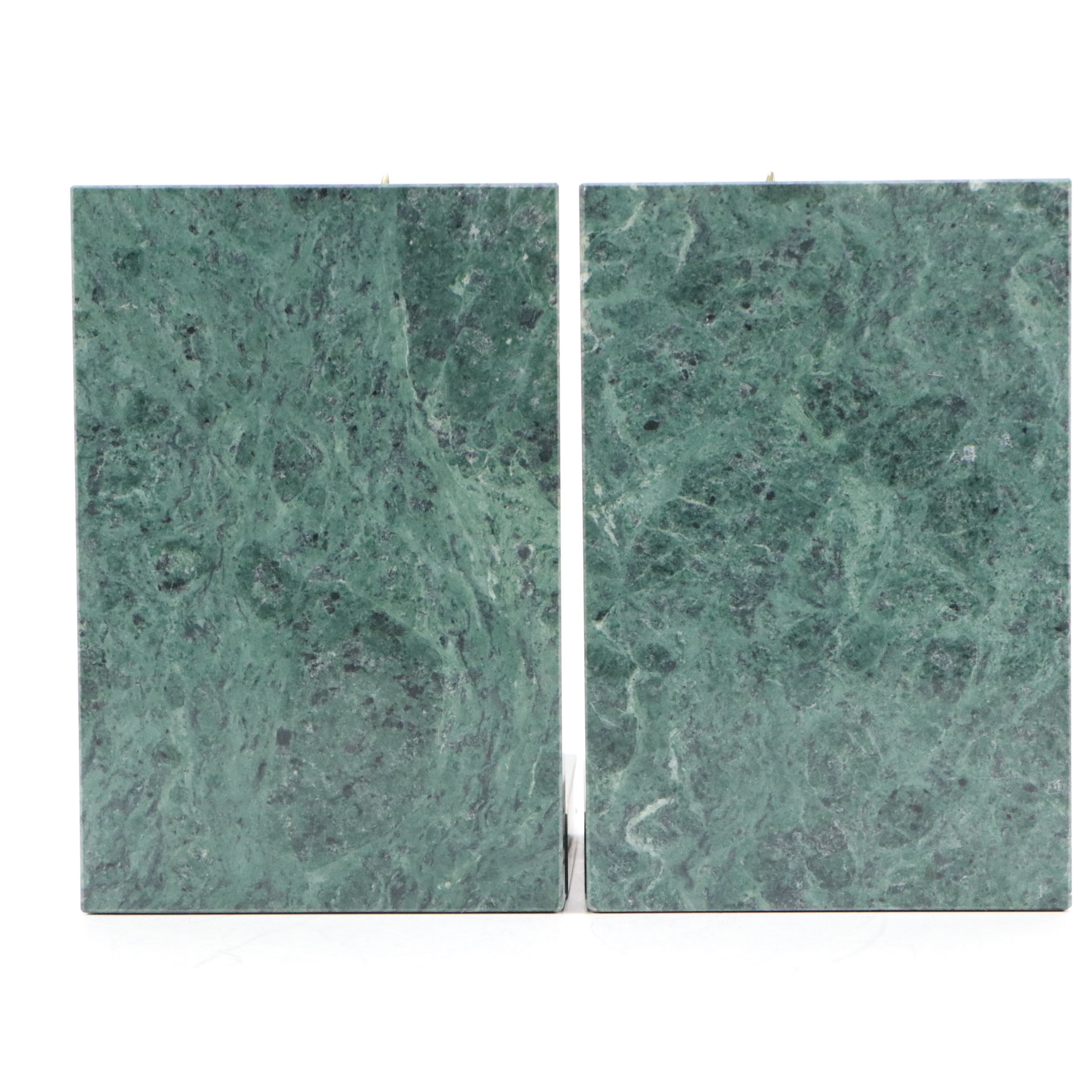 Green Marble and Brass Sailboat Bookends with Globe Bookends