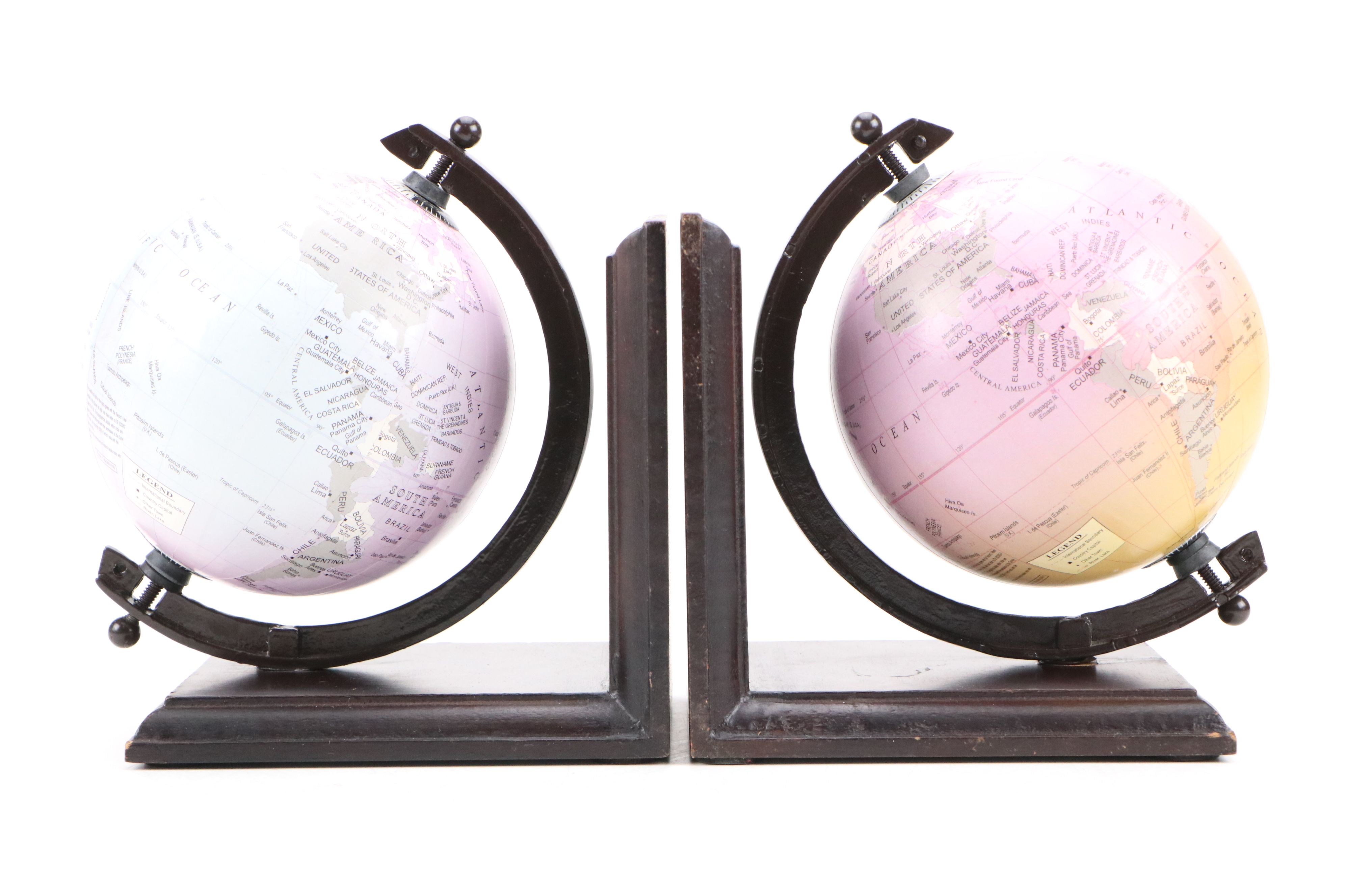 Green Marble and Brass Sailboat Bookends with Globe Bookends