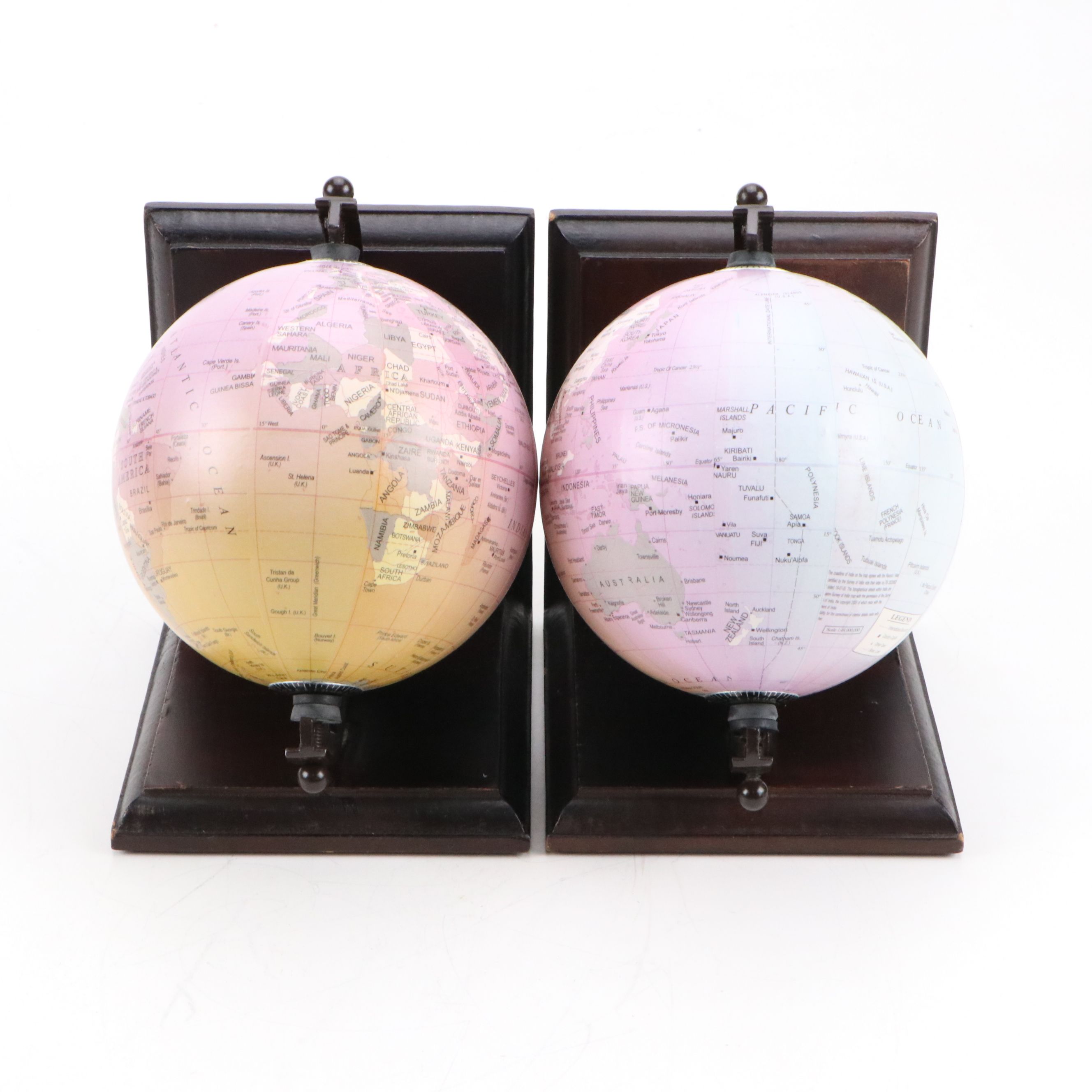 Green Marble and Brass Sailboat Bookends with Globe Bookends