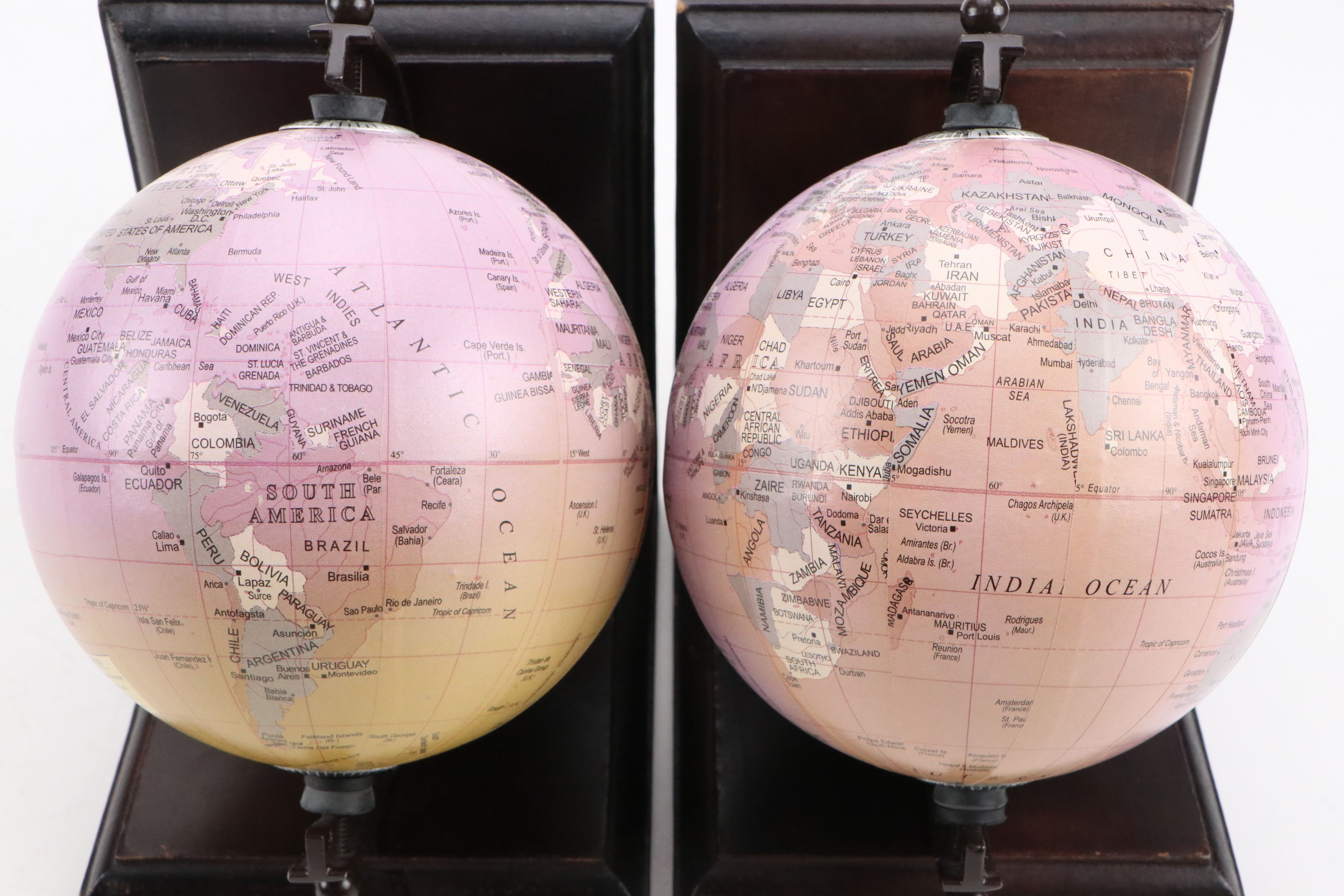 Green Marble and Brass Sailboat Bookends with Globe Bookends