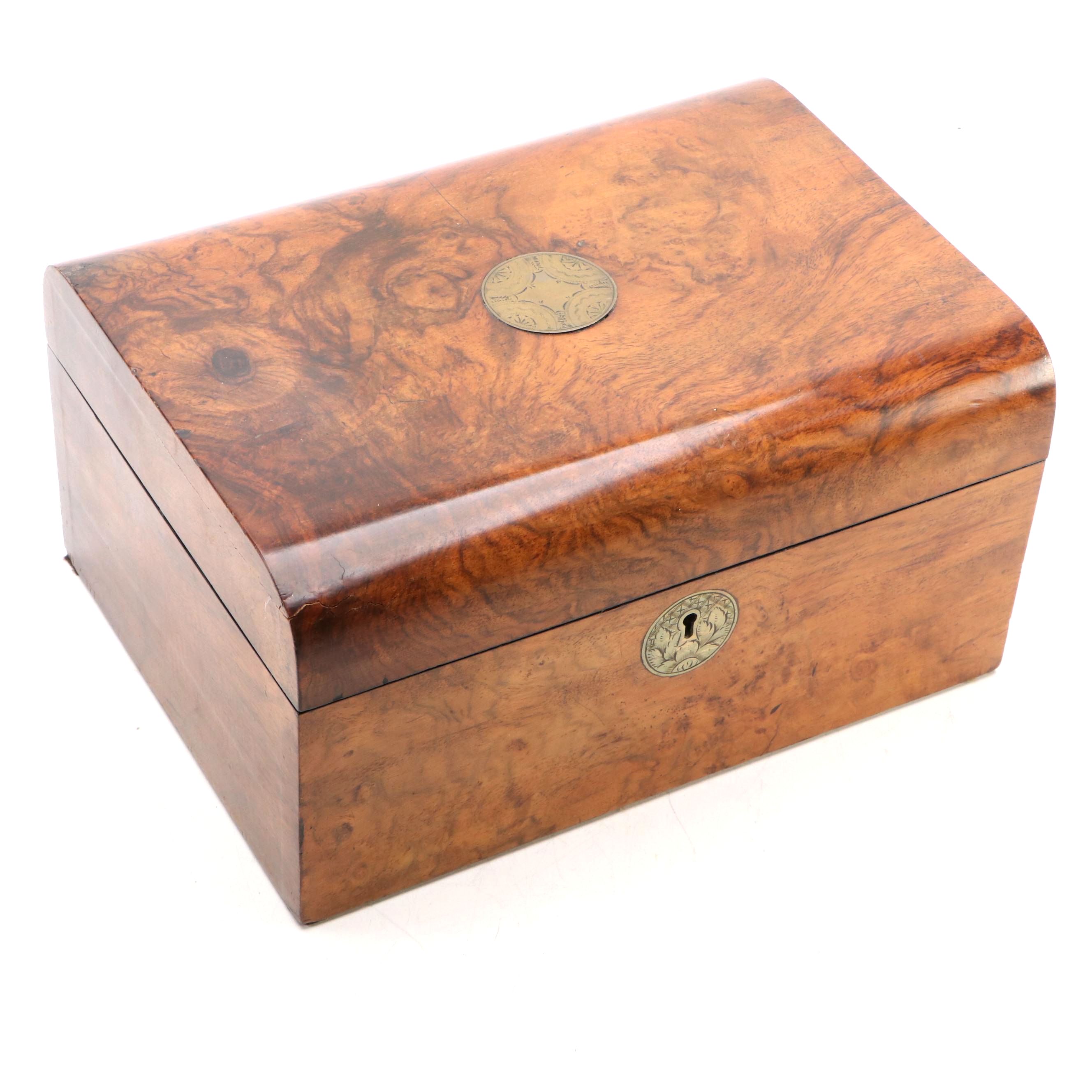 Victorian Figured Walnut Dome Top Jewelry Box, Late 19th Century