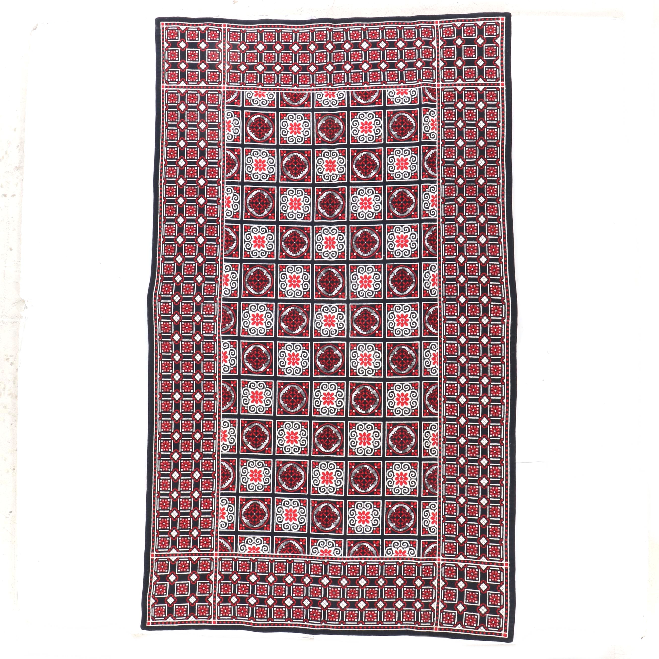 Handwoven Woolen Black, White & Red Reversible Blanket Throw