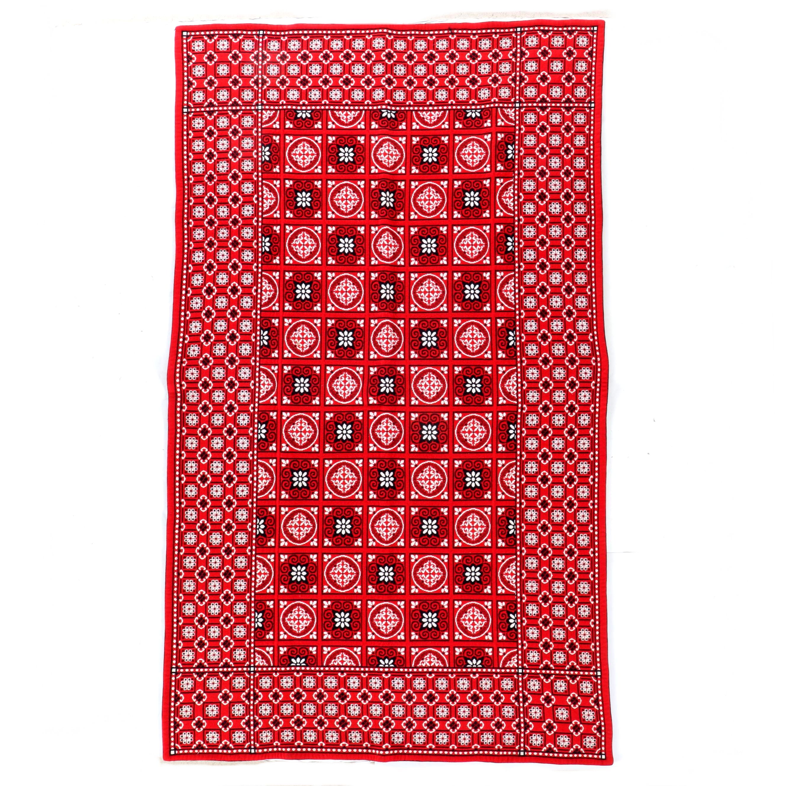 Handwoven Woolen Black, White & Red Reversible Blanket Throw