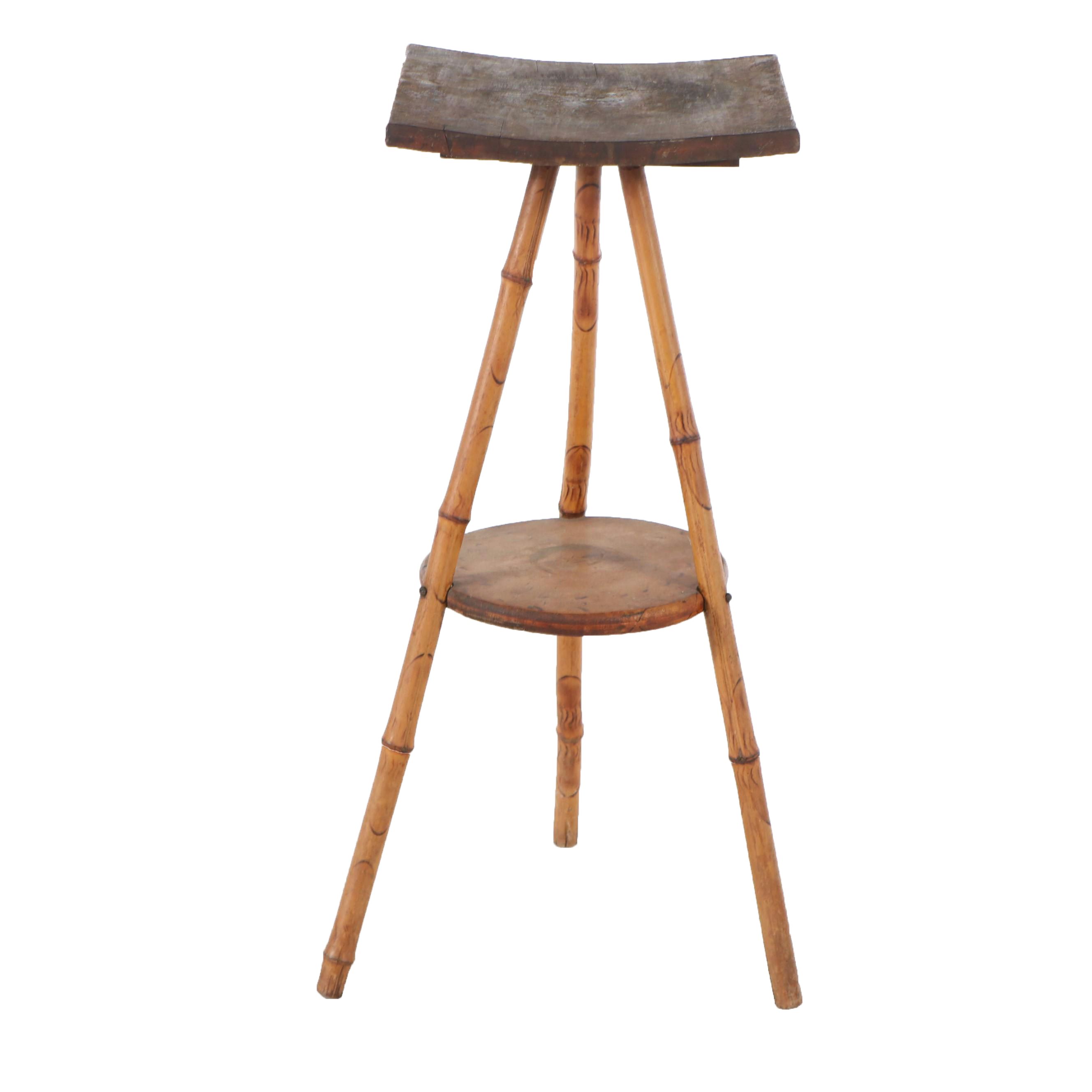 Primitive Style Handcrafted Bamboo and Painted Wood Plant Stand