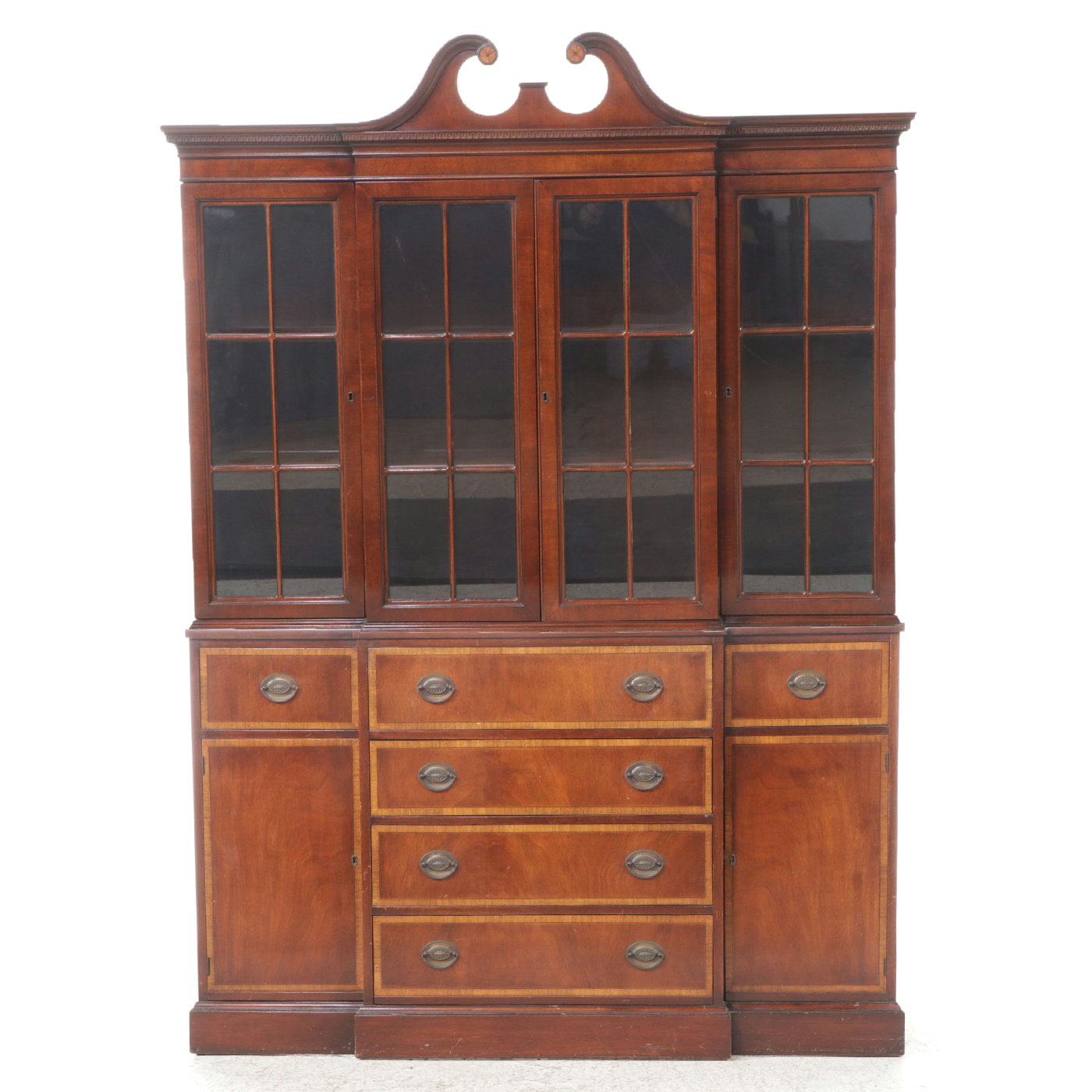 Johnson Furniture Co. Federal Style Mahogany Breakfront China Cabinet