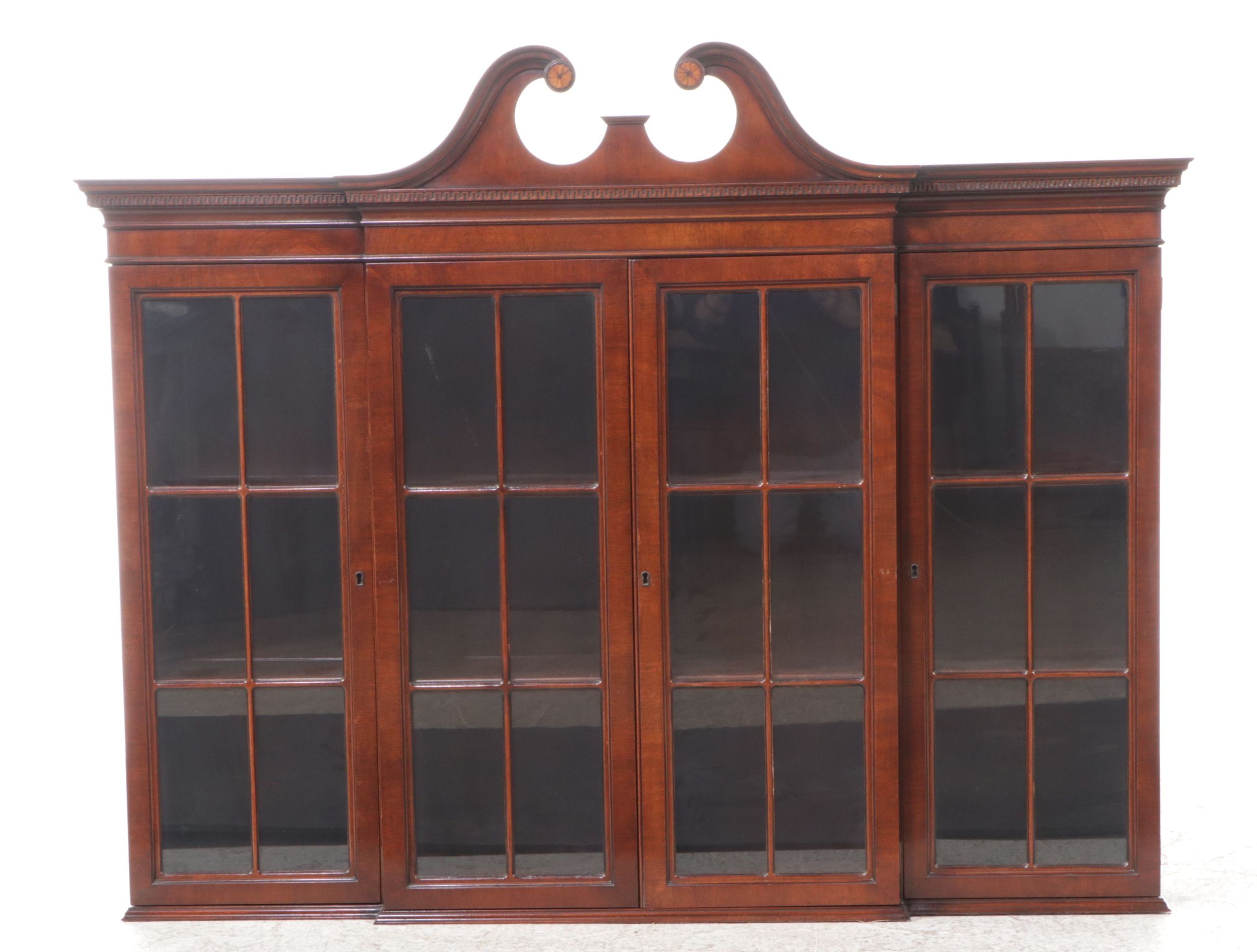 Johnson Furniture Co. Federal Style Mahogany Breakfront China Cabinet