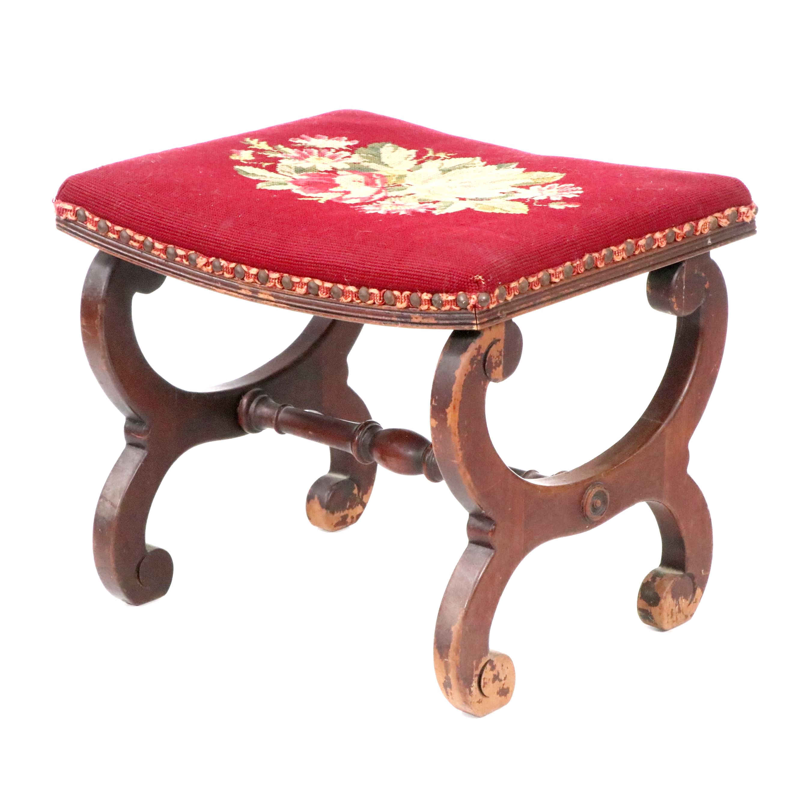 Vander Ley Brothers Regency Style Needlepoint Topped Footstool