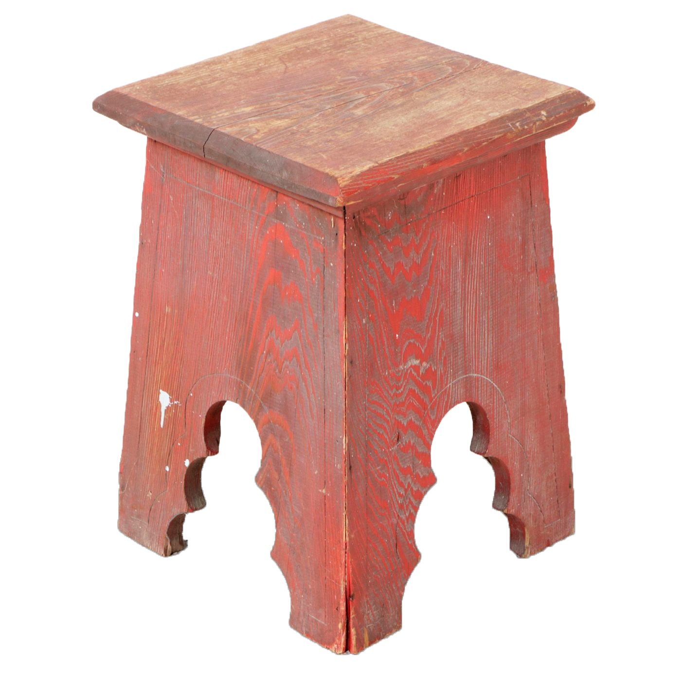 Arts & Crafts Red-Painted Oak Tabouret, Early 20th Century