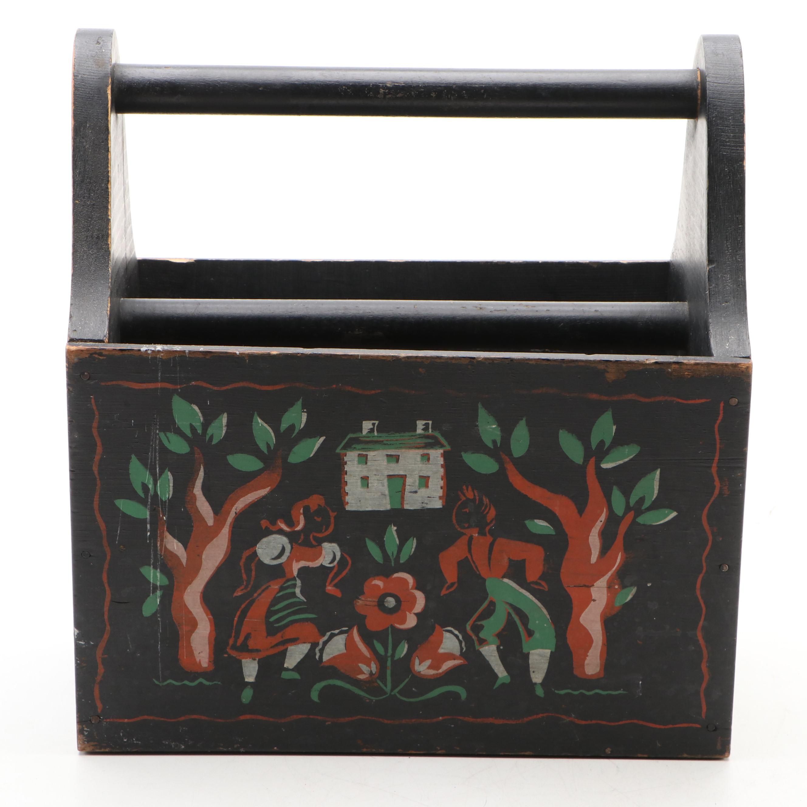 Folk Art Style Hand-Painted Wooden Magazine Rack