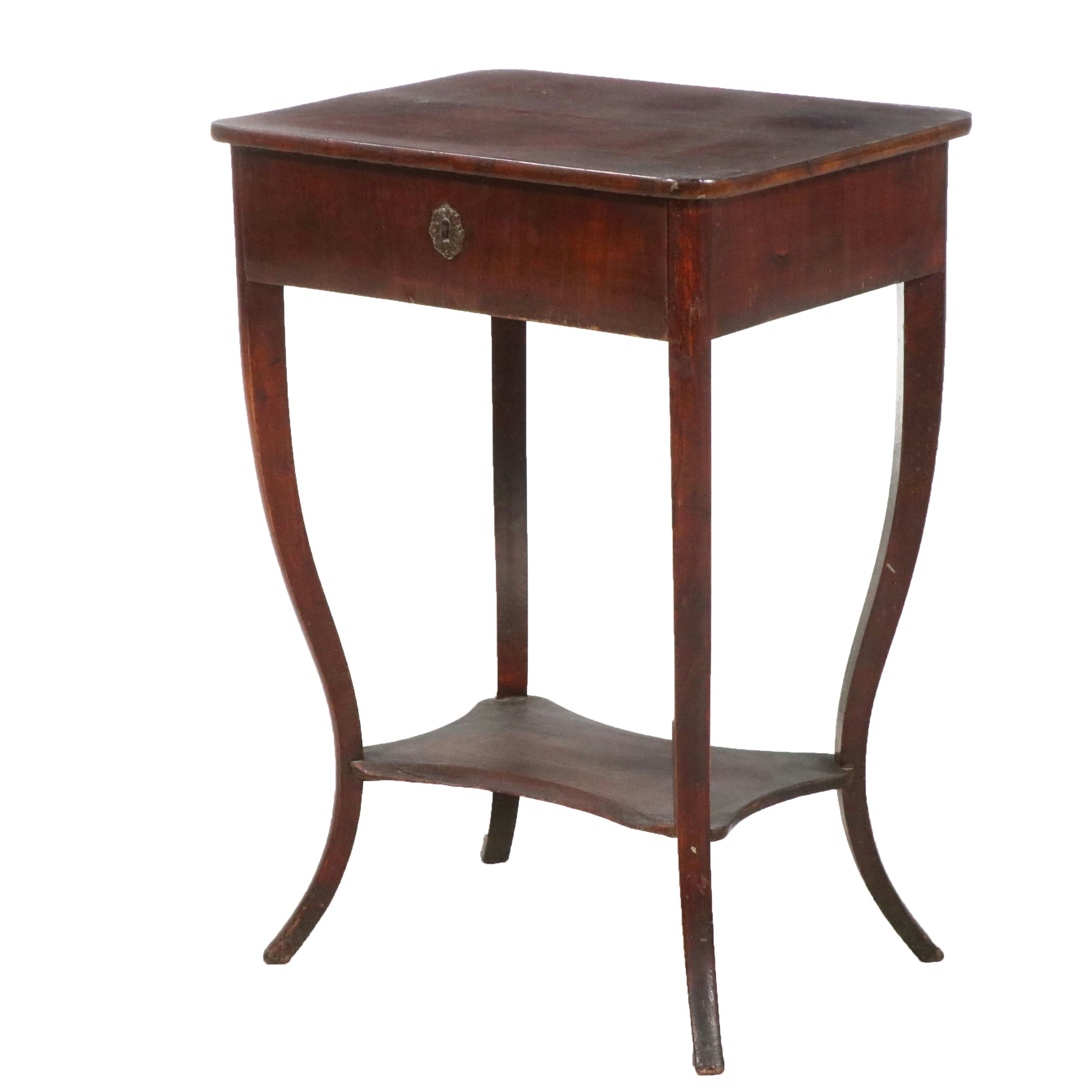 Biedermeier Walnut Worktable with Fitted Drawer