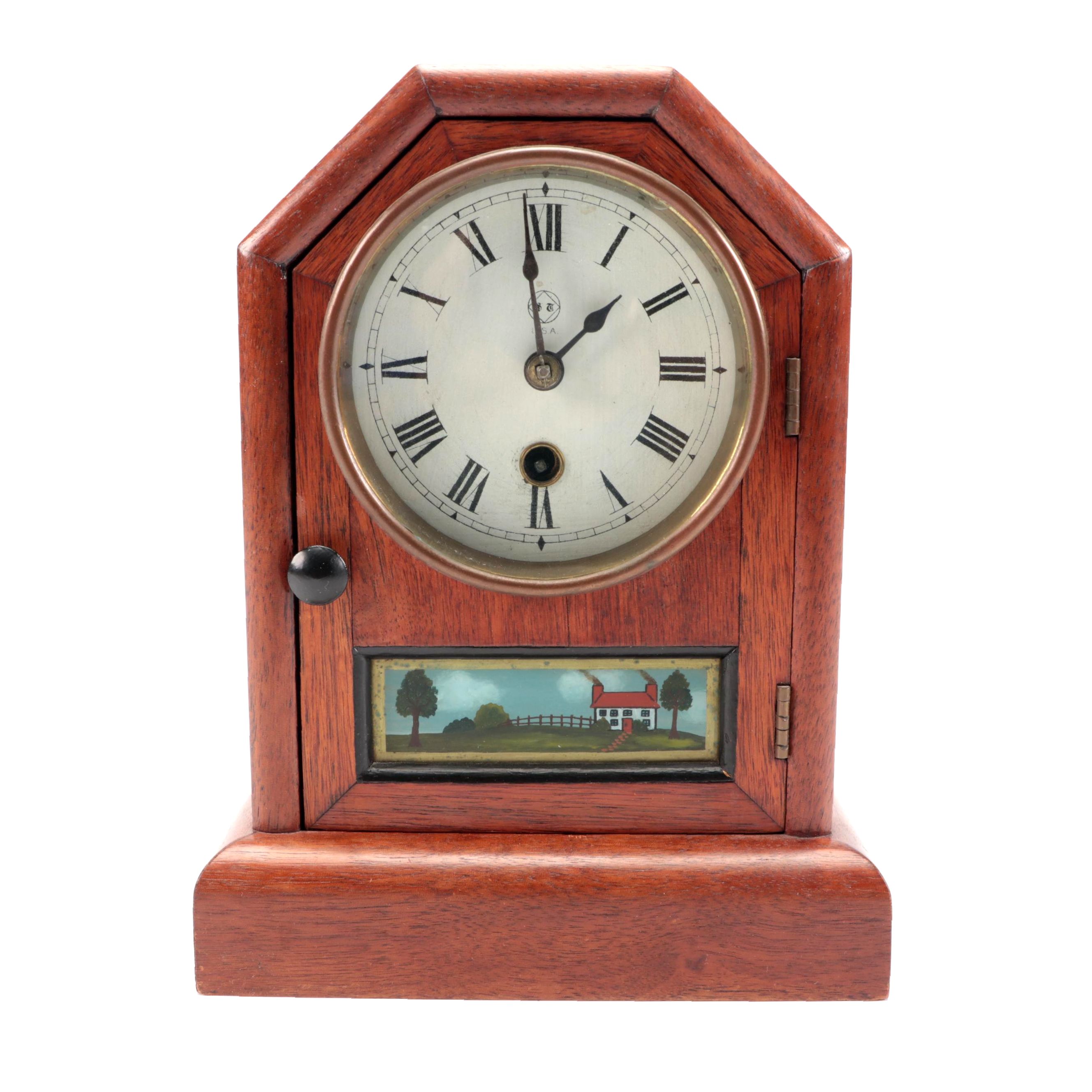 Seth Thomas Reverse Painting Wooden Mantel Clock