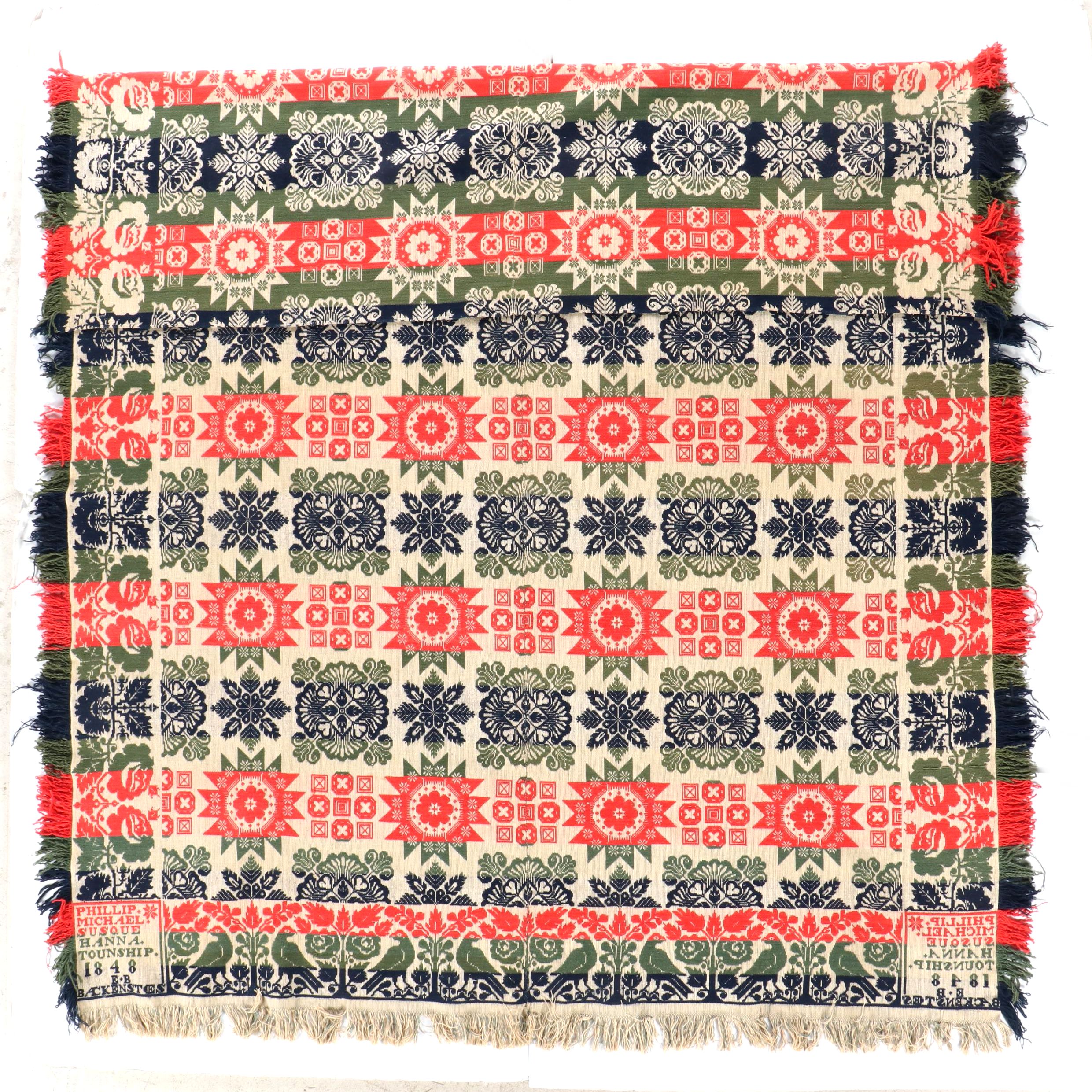 Philip Michael American Jacquard Handwoven Coverlet, 1848