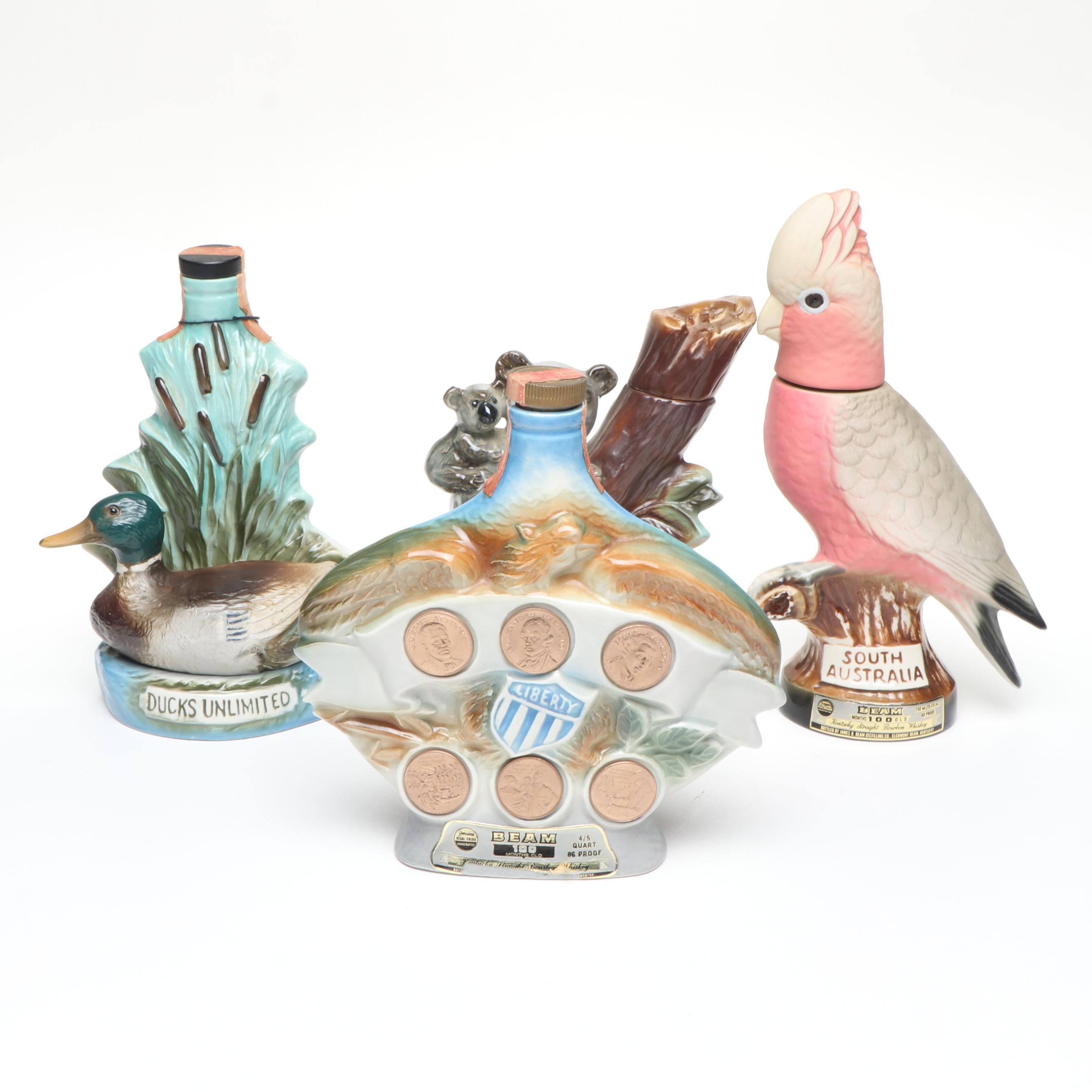 Jim Beam Ceramic Whiskey Decanters, 1970s