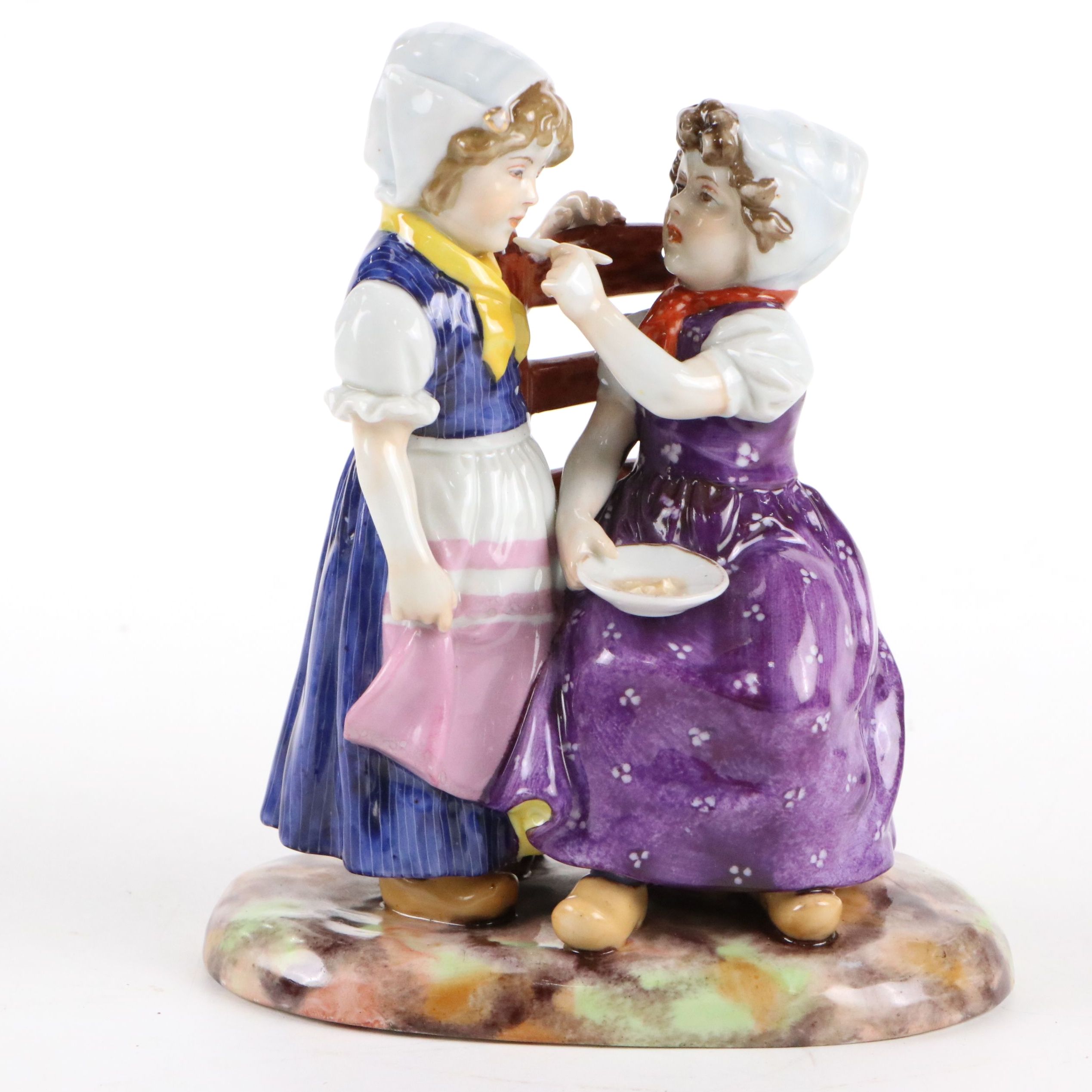 G. Schierholz & Sohn Porcelain of Two Girls Sharing Food, Early 20th Century