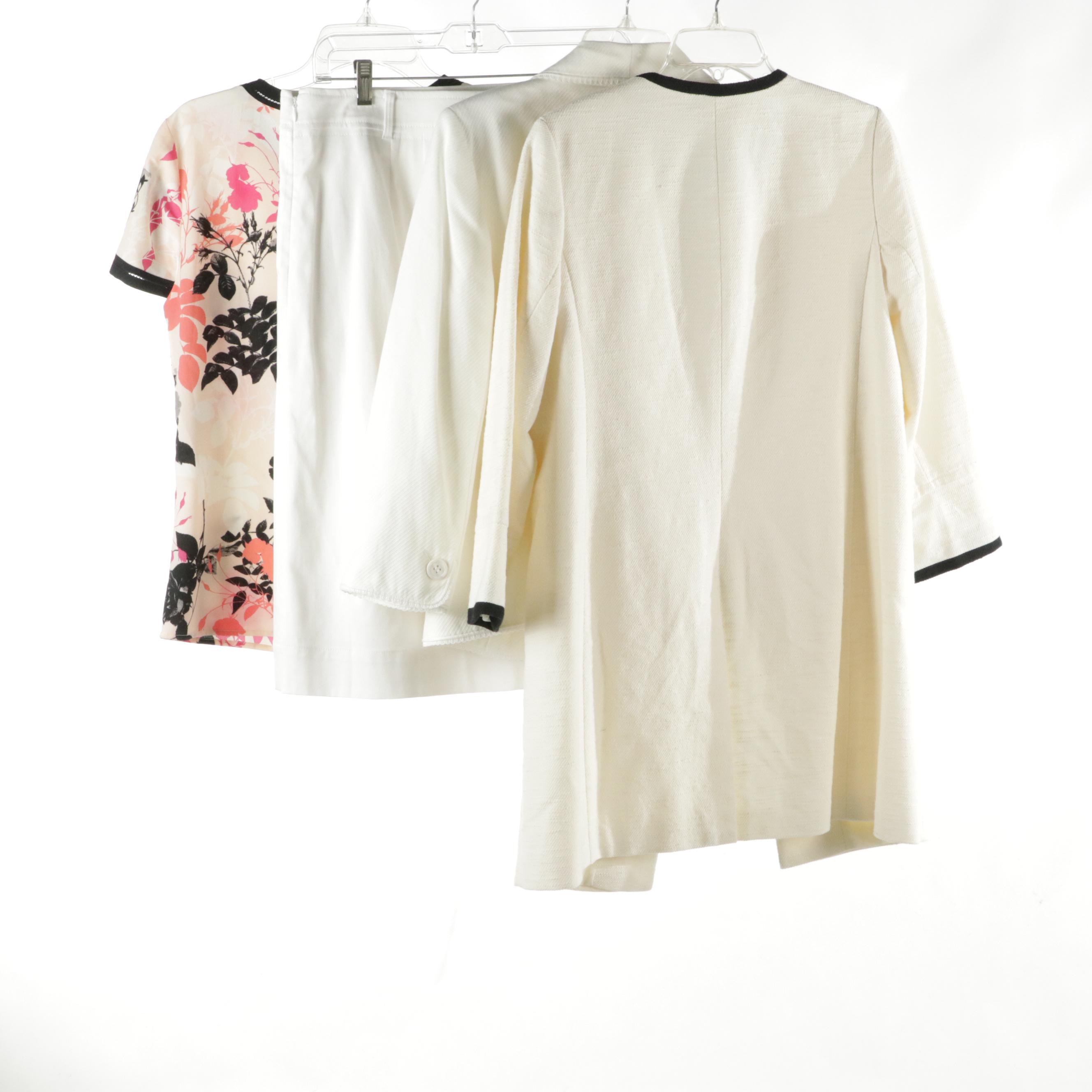 Talbots Floral Blouse, White Cotton Skirt and Coat, Ann Taylor Textured Blazer