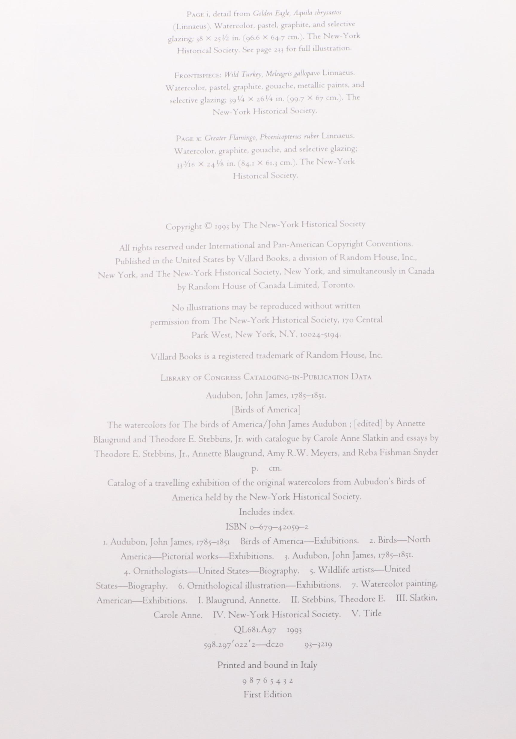 First Printing "John James Audubon: Watercolors for The Birds of America," 1993