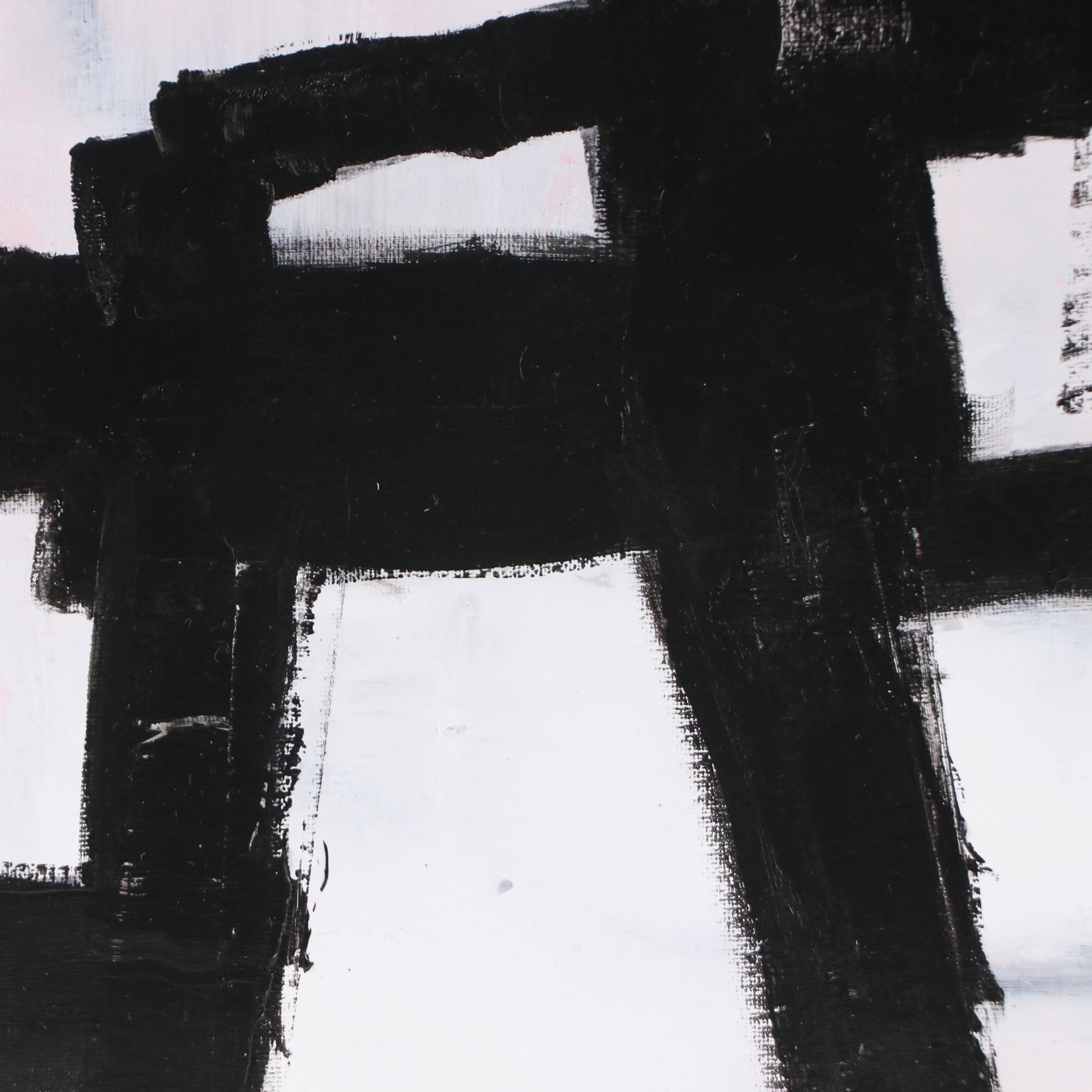 Milagros Pongo Mixed Media Painting "Minimalist Black & White," 21st Century