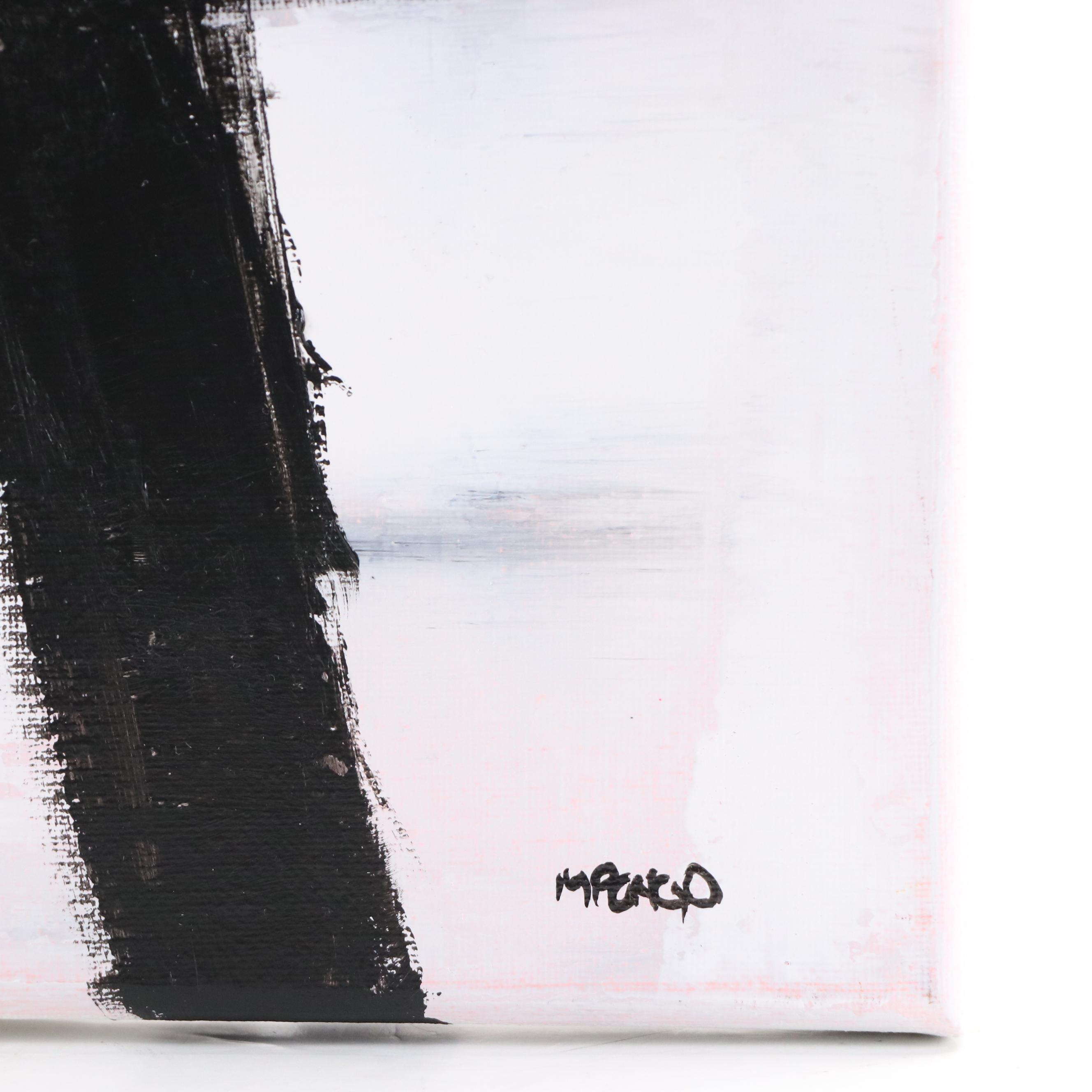 Milagros Pongo Mixed Media Painting "Minimalist Black & White," 21st Century