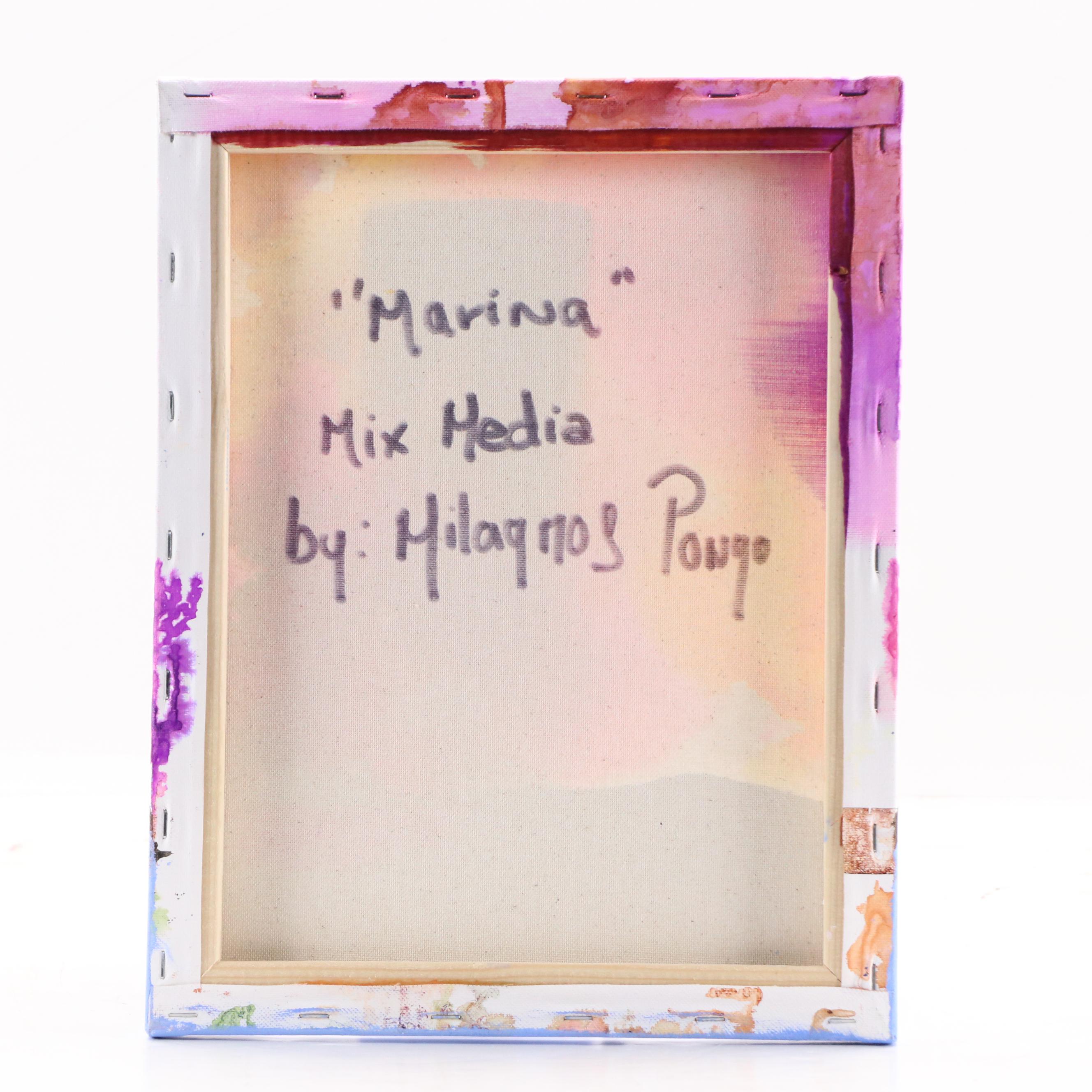 Milagros Pongo Mixed Media Painting "Marina," 21st Century