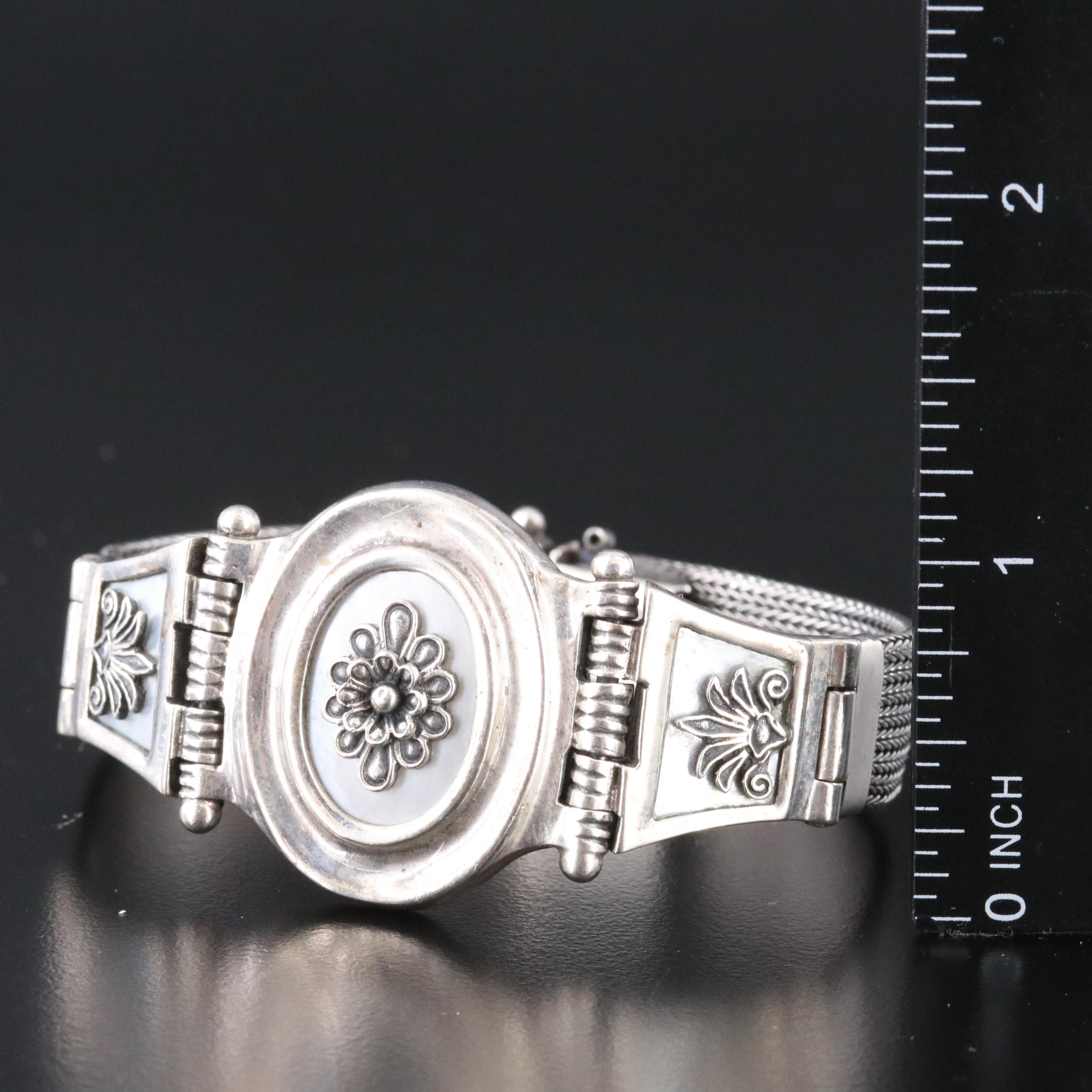 Turkish Sterling Mother-of-Pearl Floral Necklace and Bracelet Set