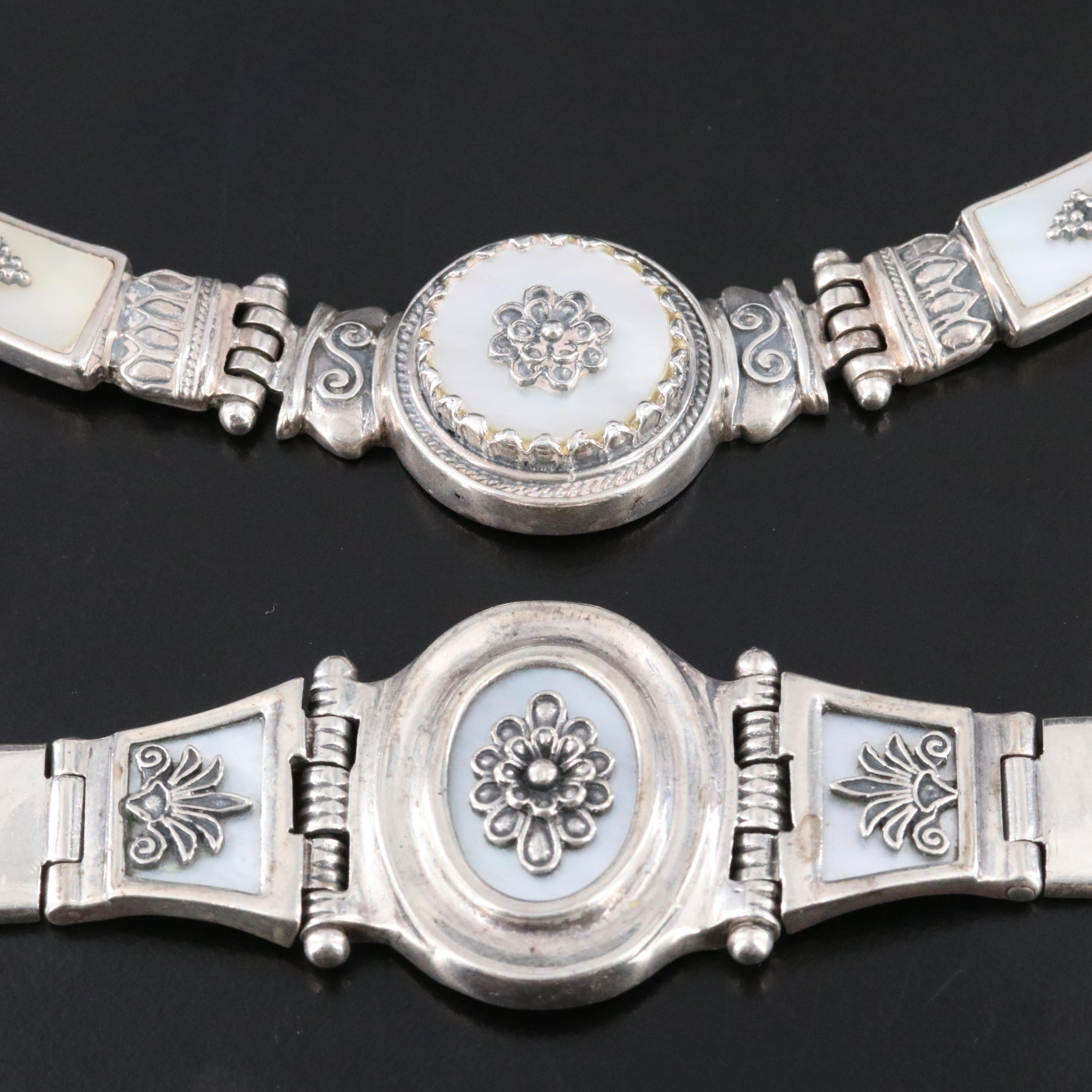 Turkish Sterling Mother-of-Pearl Floral Necklace and Bracelet Set