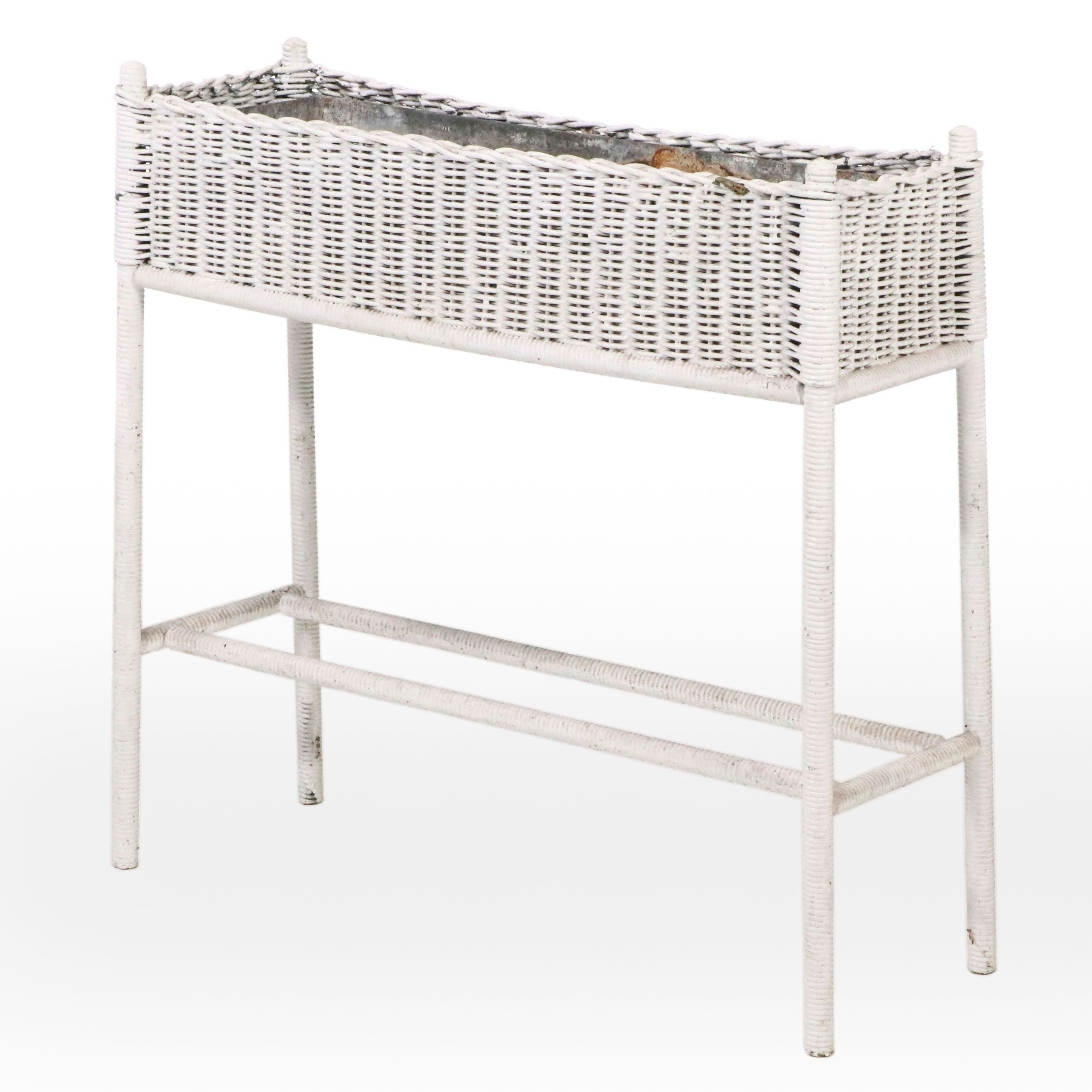 White-Painted Wicker Plant Stand