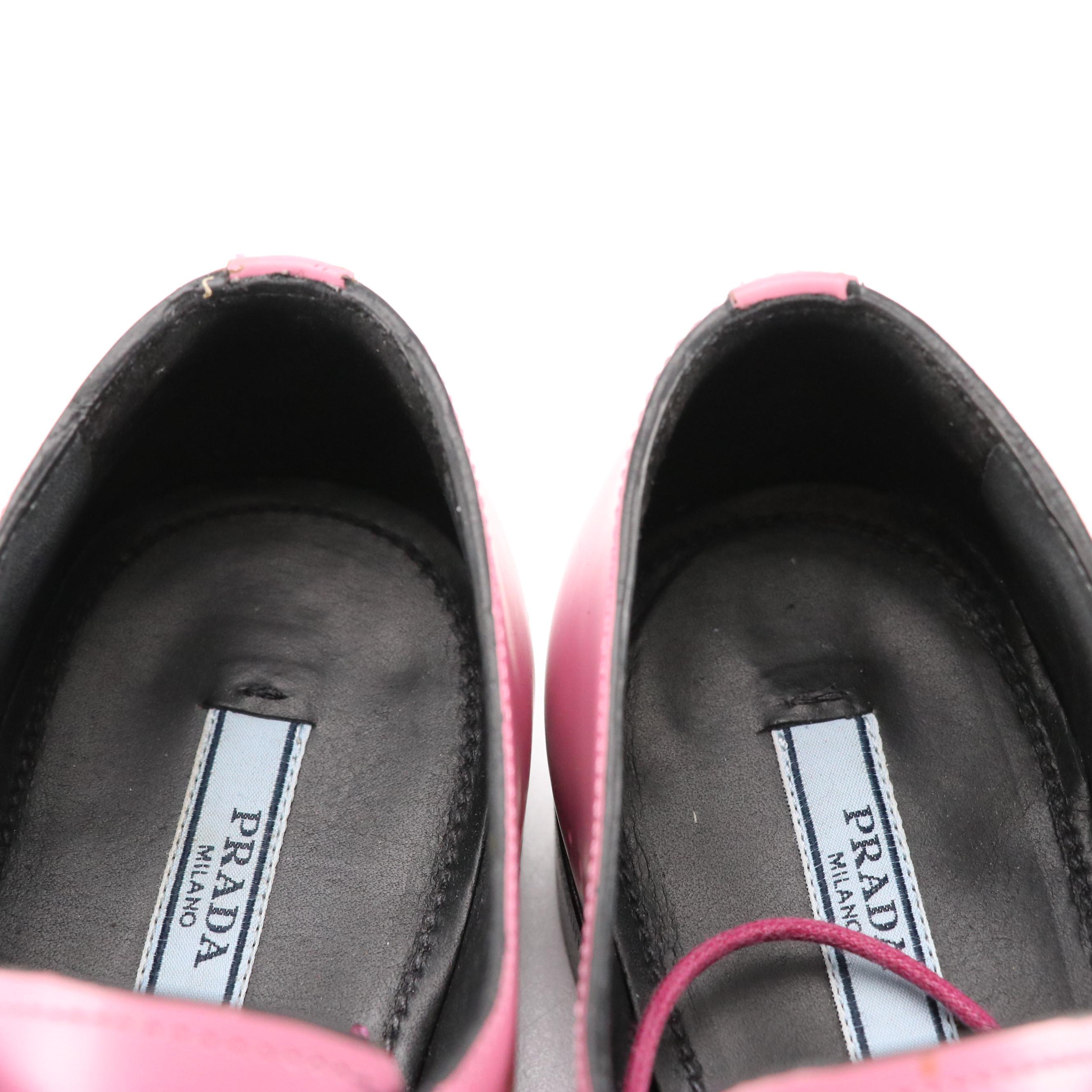 Prada Studded and Perforated Pink Leather Oxford Loafers