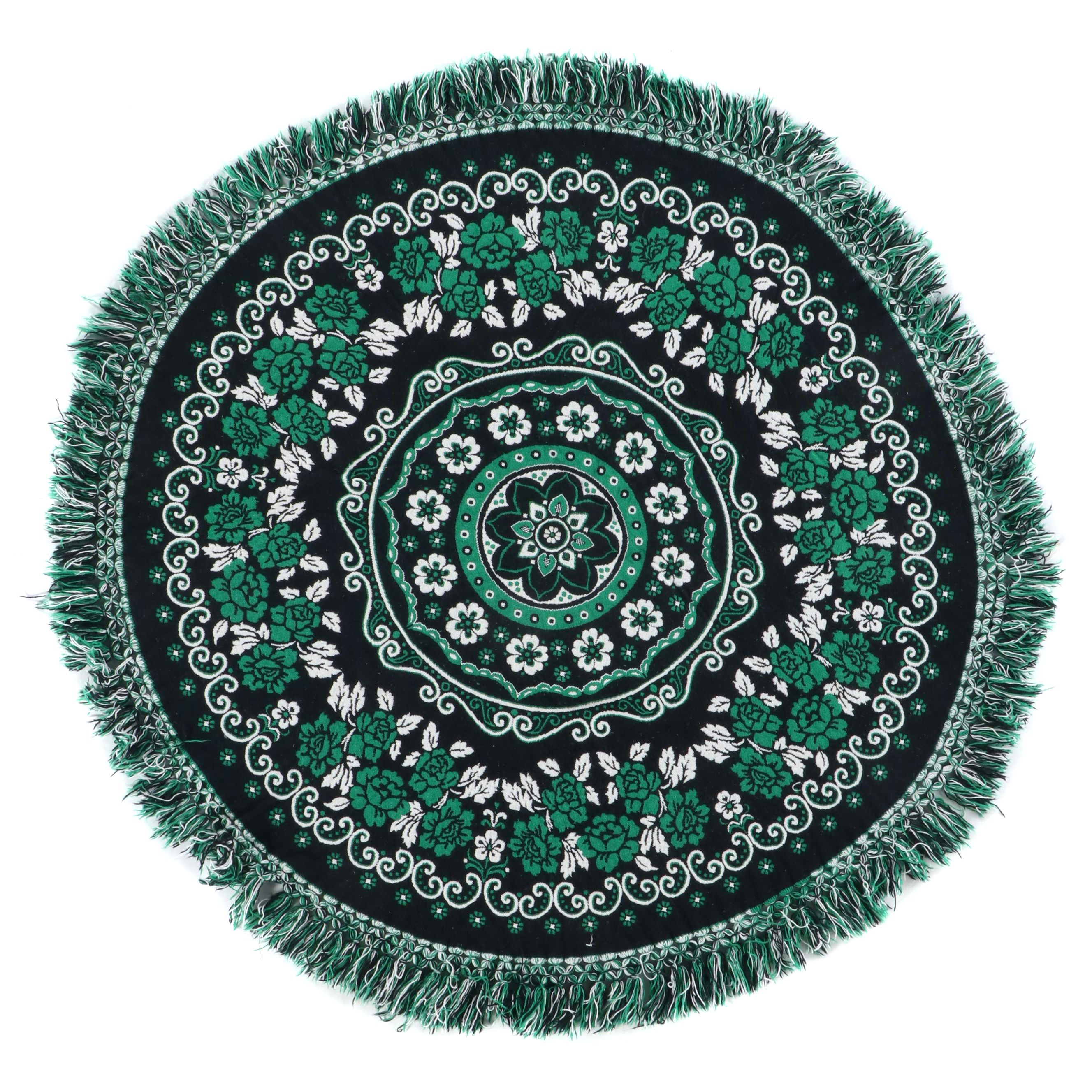 Handwoven Woolen Green, White & Black Reversible Round Table Cover