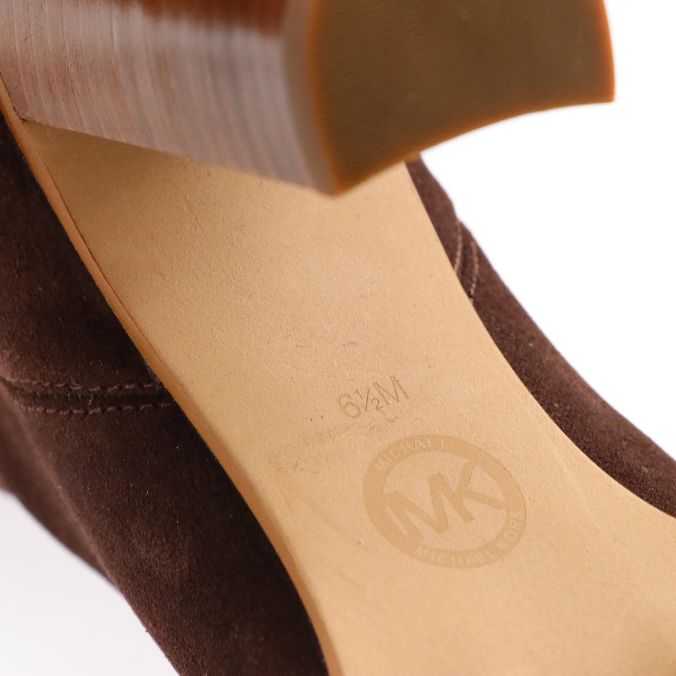 Michael Kors Regina Knee-High Heeled Boots in Dark Brown Suede Leather