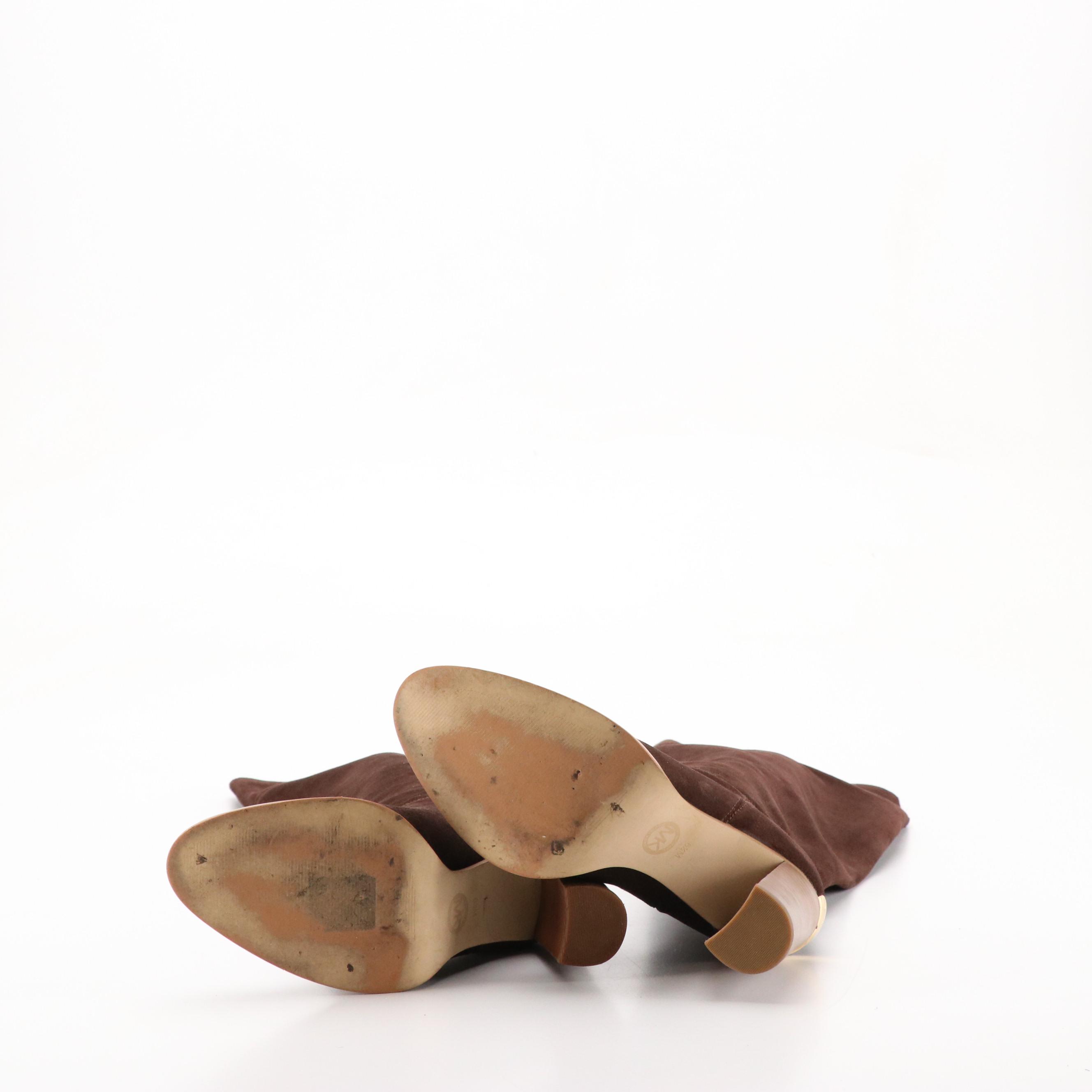 Michael Kors Regina Knee-High Heeled Boots in Dark Brown Suede Leather