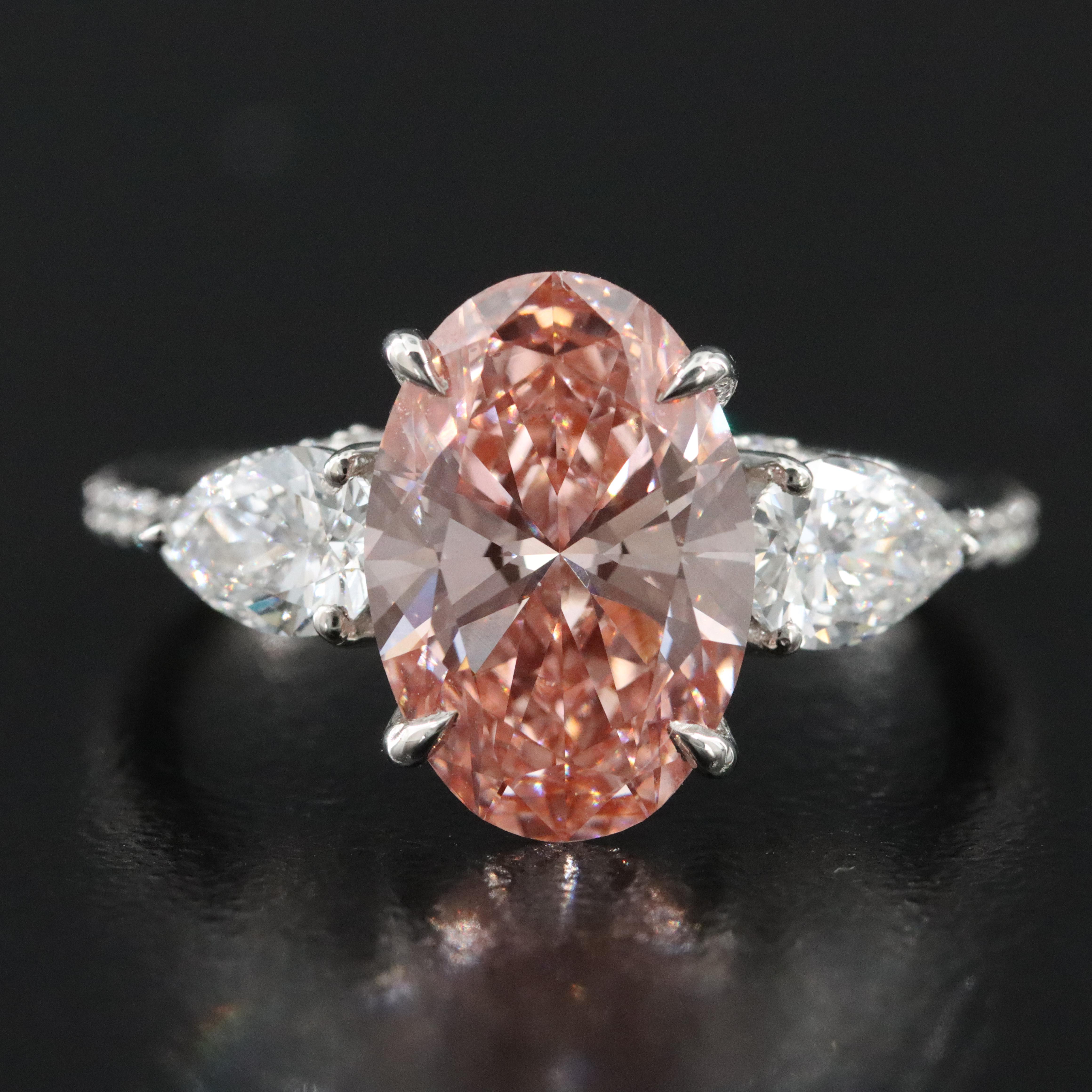 Platinum 3.91 CTW Lab Grown Diamond Ring with Fancy Pink Center and IGI Report