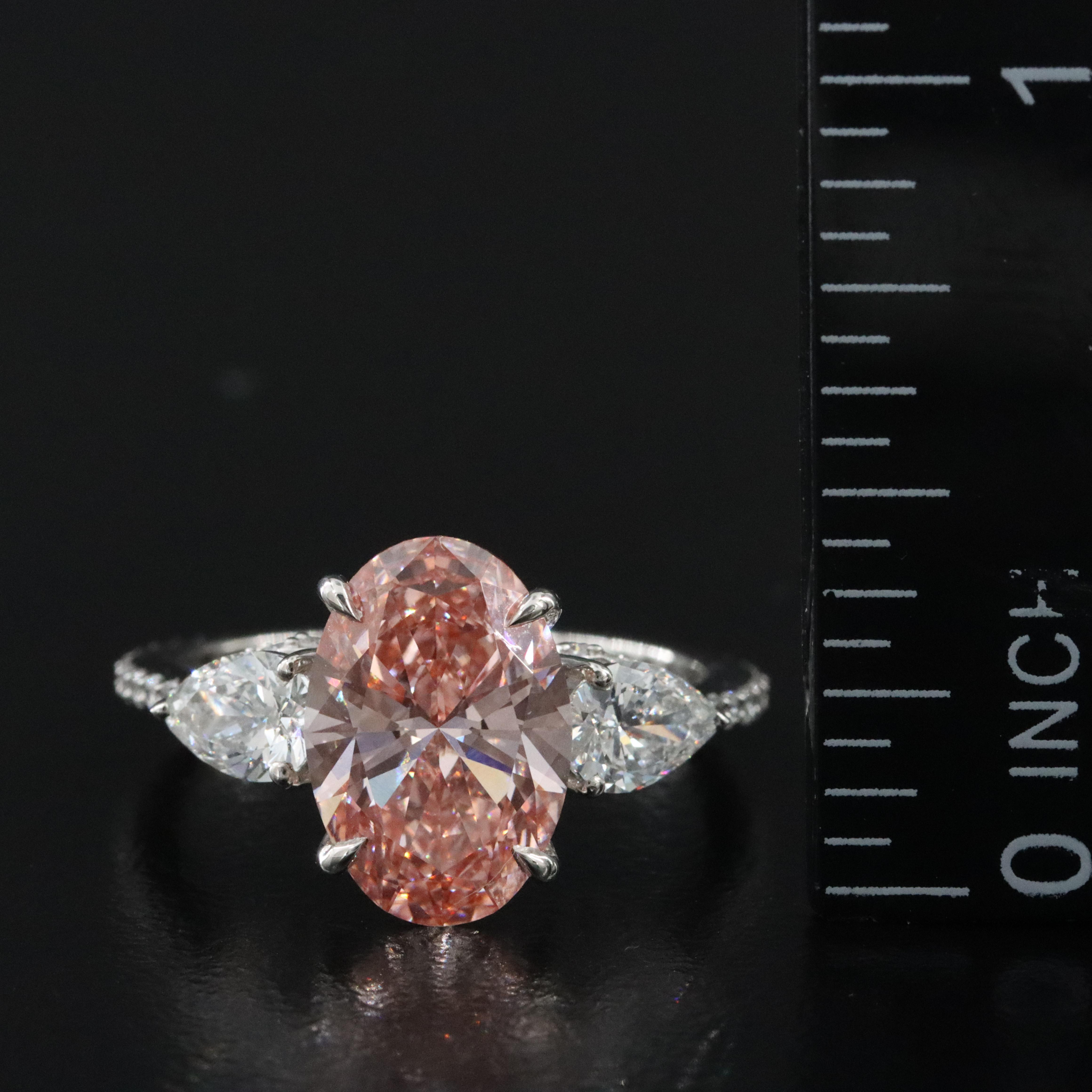 Platinum 3.91 CTW Lab Grown Diamond Ring with Fancy Pink Center and IGI Report