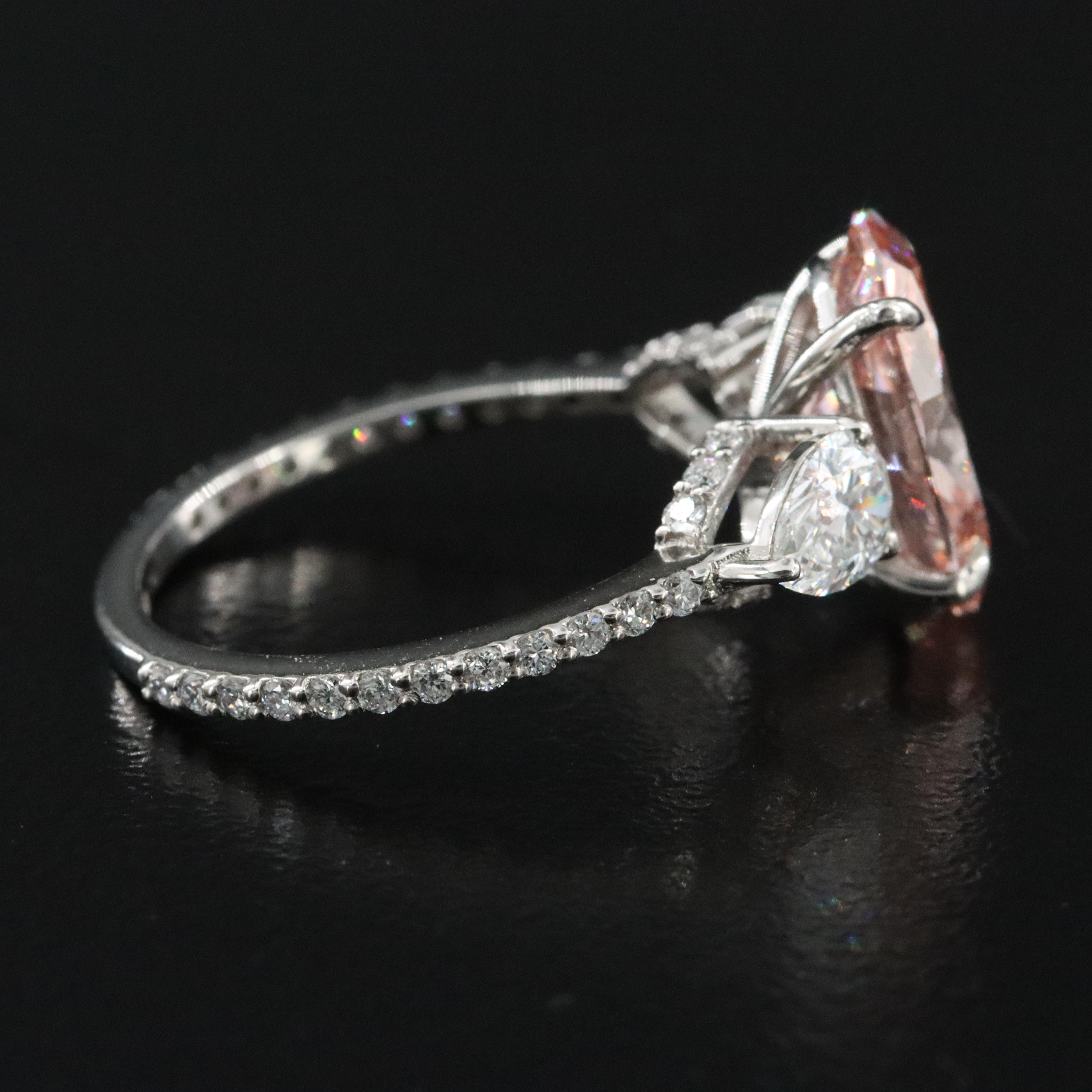 Platinum 3.91 CTW Lab Grown Diamond Ring with Fancy Pink Center and IGI Report