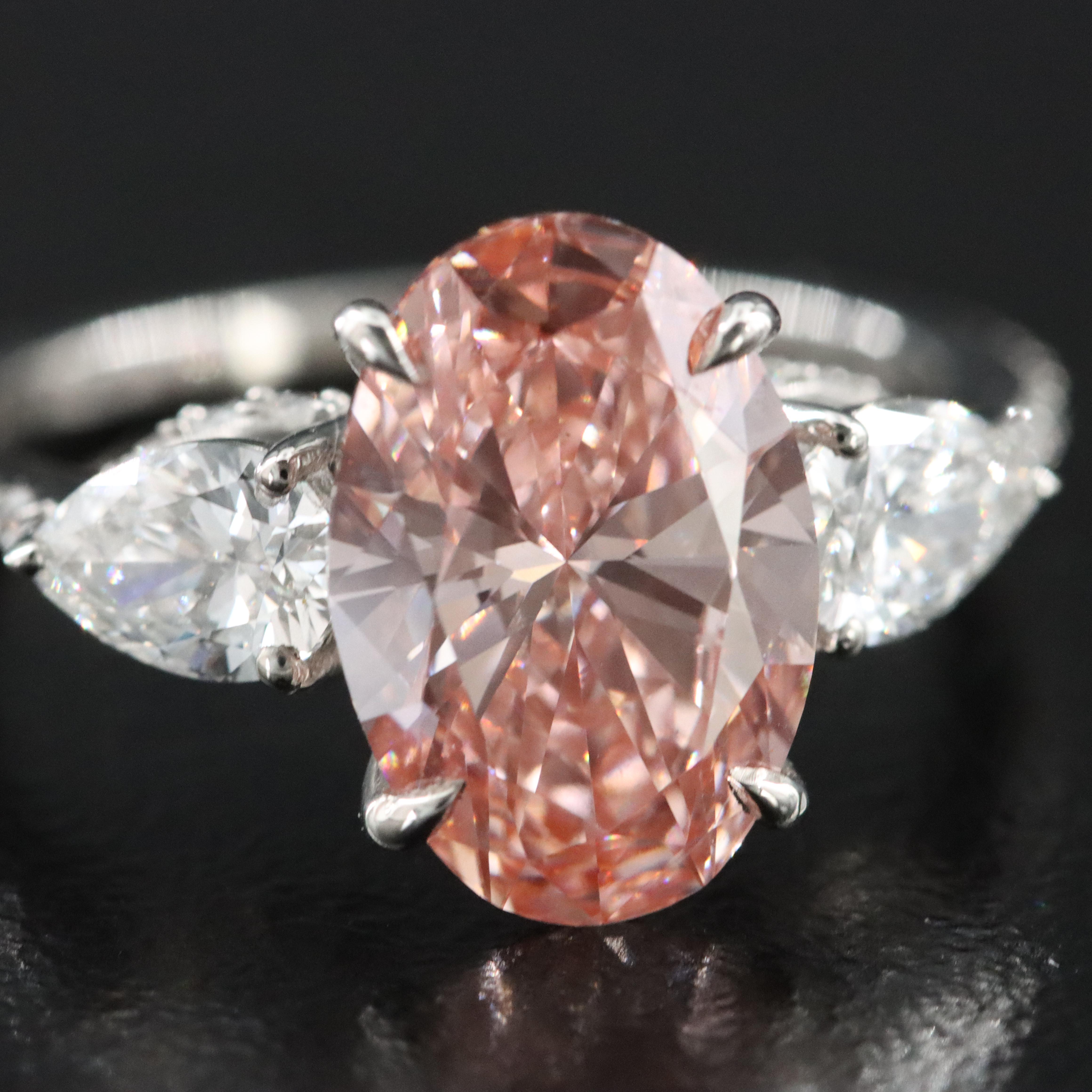 Platinum 3.91 CTW Lab Grown Diamond Ring with Fancy Pink Center and IGI Report