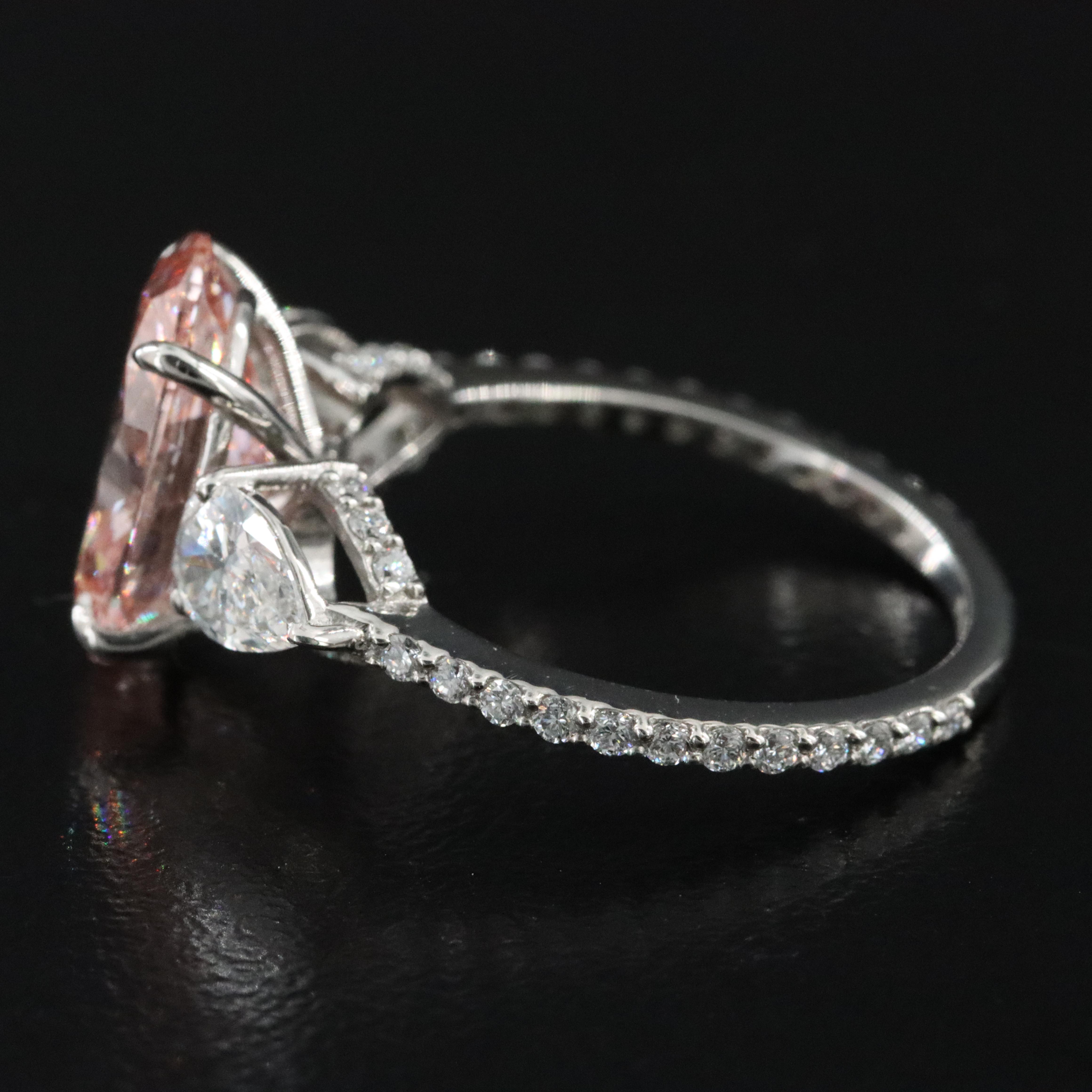 Platinum 3.91 CTW Lab Grown Diamond Ring with Fancy Pink Center and IGI Report