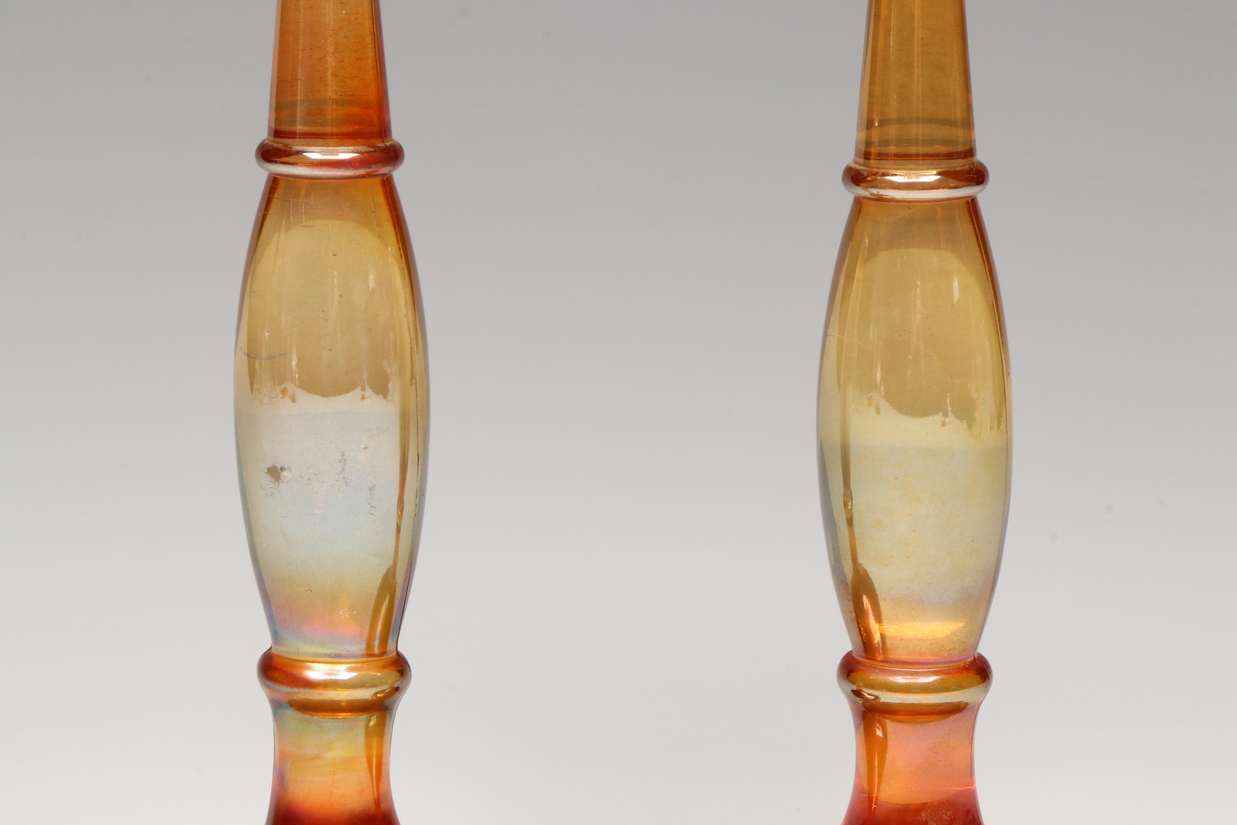 Fenton Marigold Carnival Glass Candlesticks and Indiana Glass Star Goblet