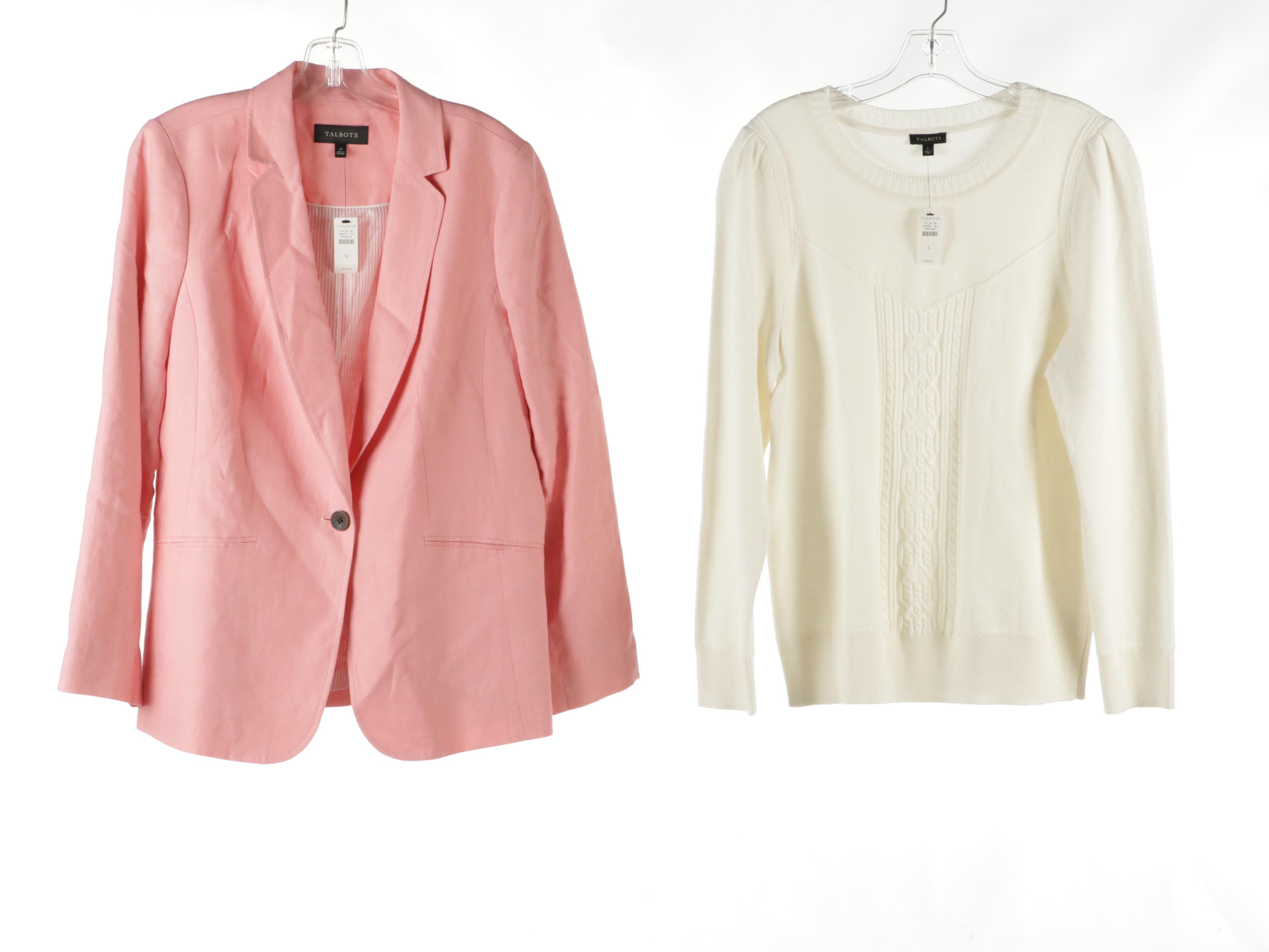 Talbots Pink and Plaid Linen Blazers, Sweater & Wide-Leg Pants w/ Other Trousers