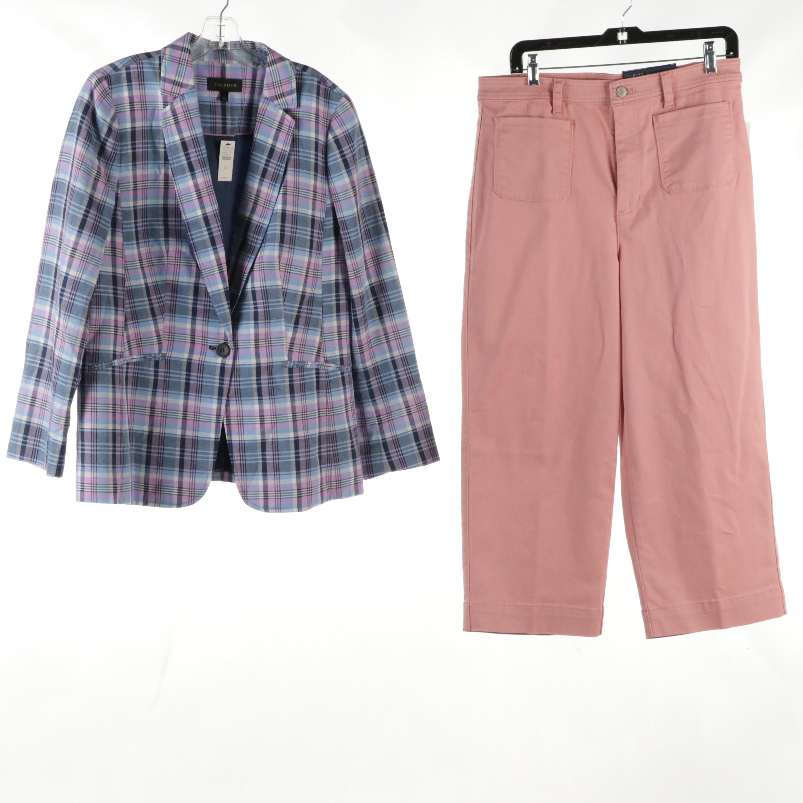 Talbots Pink and Plaid Linen Blazers, Sweater & Wide-Leg Pants w/ Other Trousers