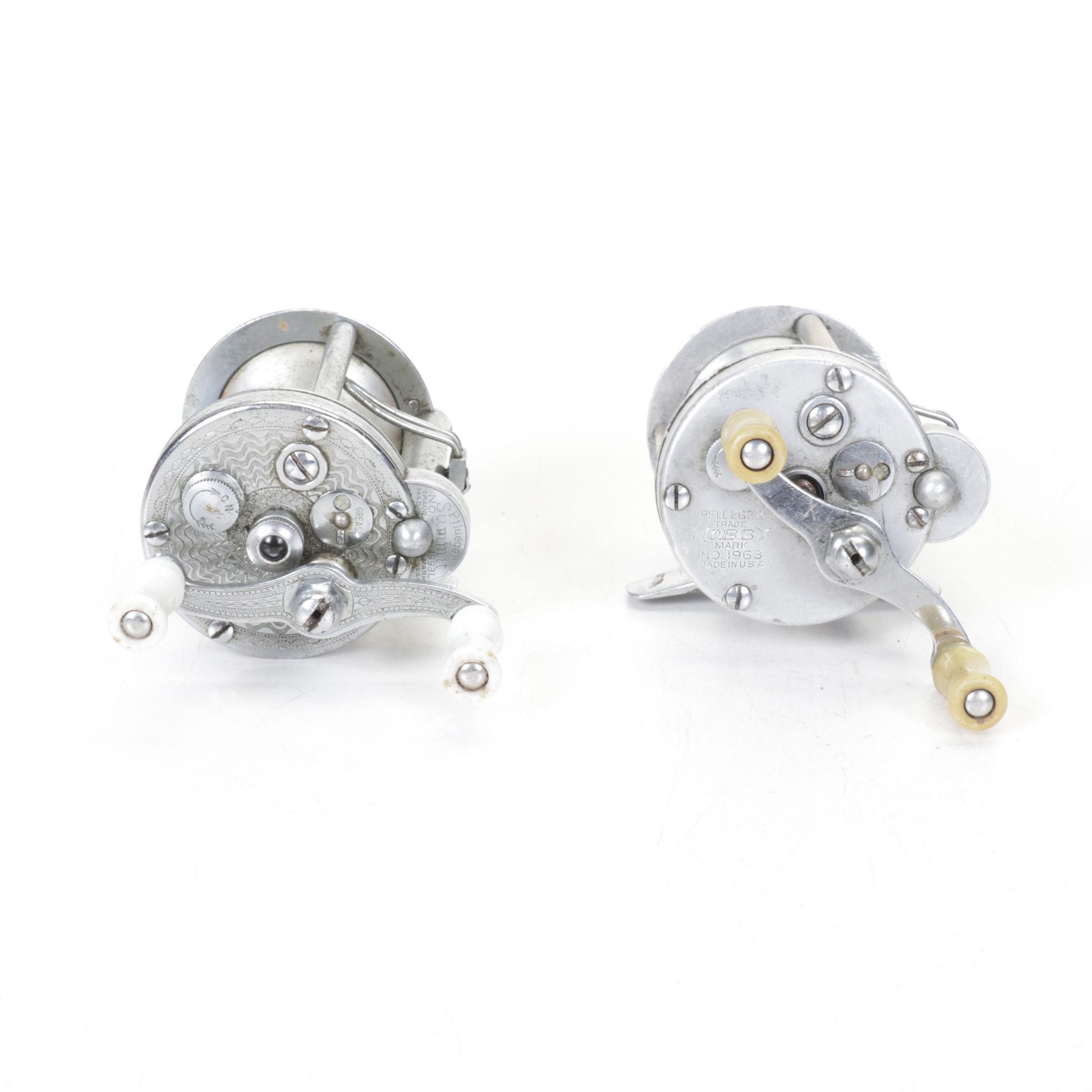 Six Vintage Fishing Reels with Pflueger, Garcia, and ABU