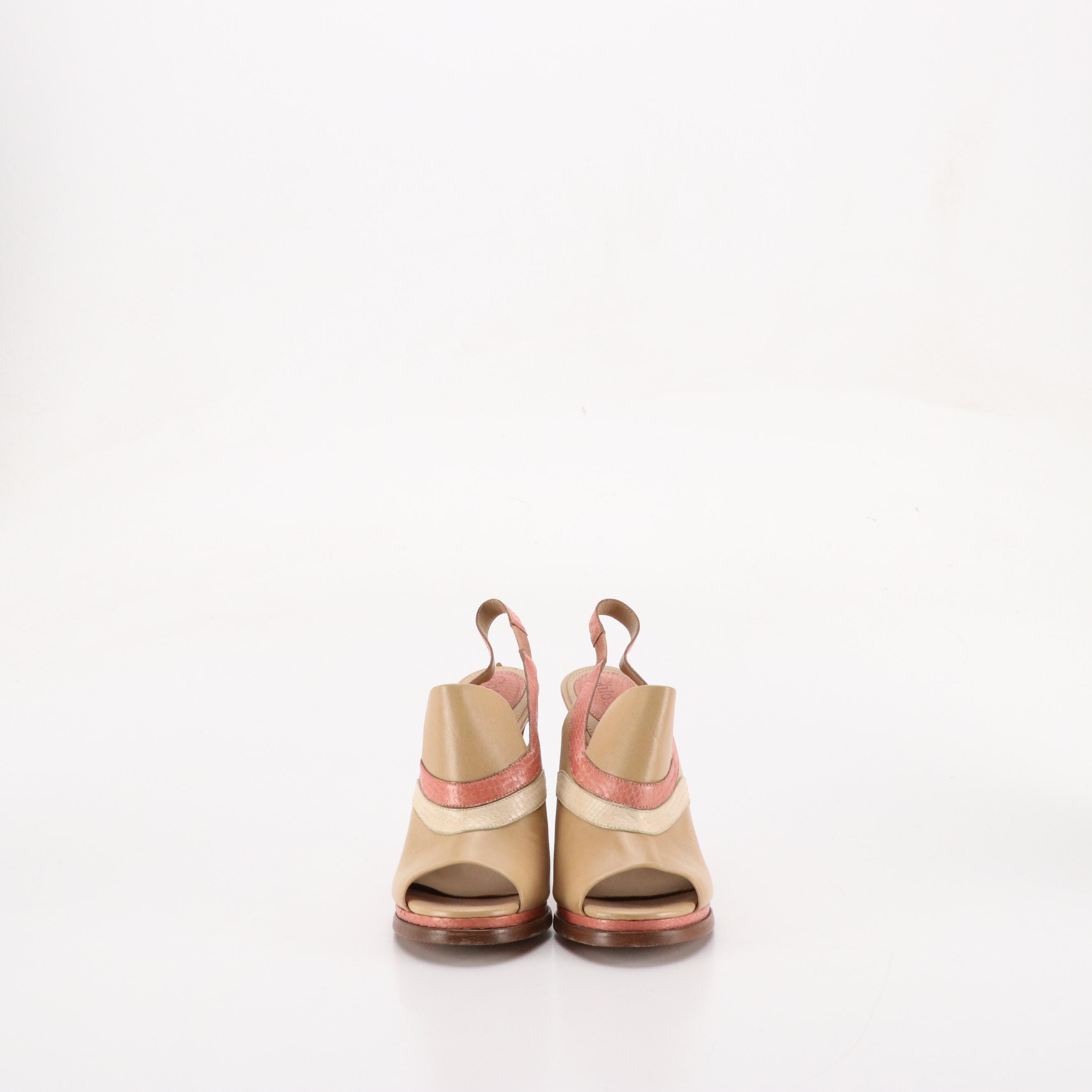 Chloé Peep-Toe Slingback Pumps in Mixed Leather, With Box