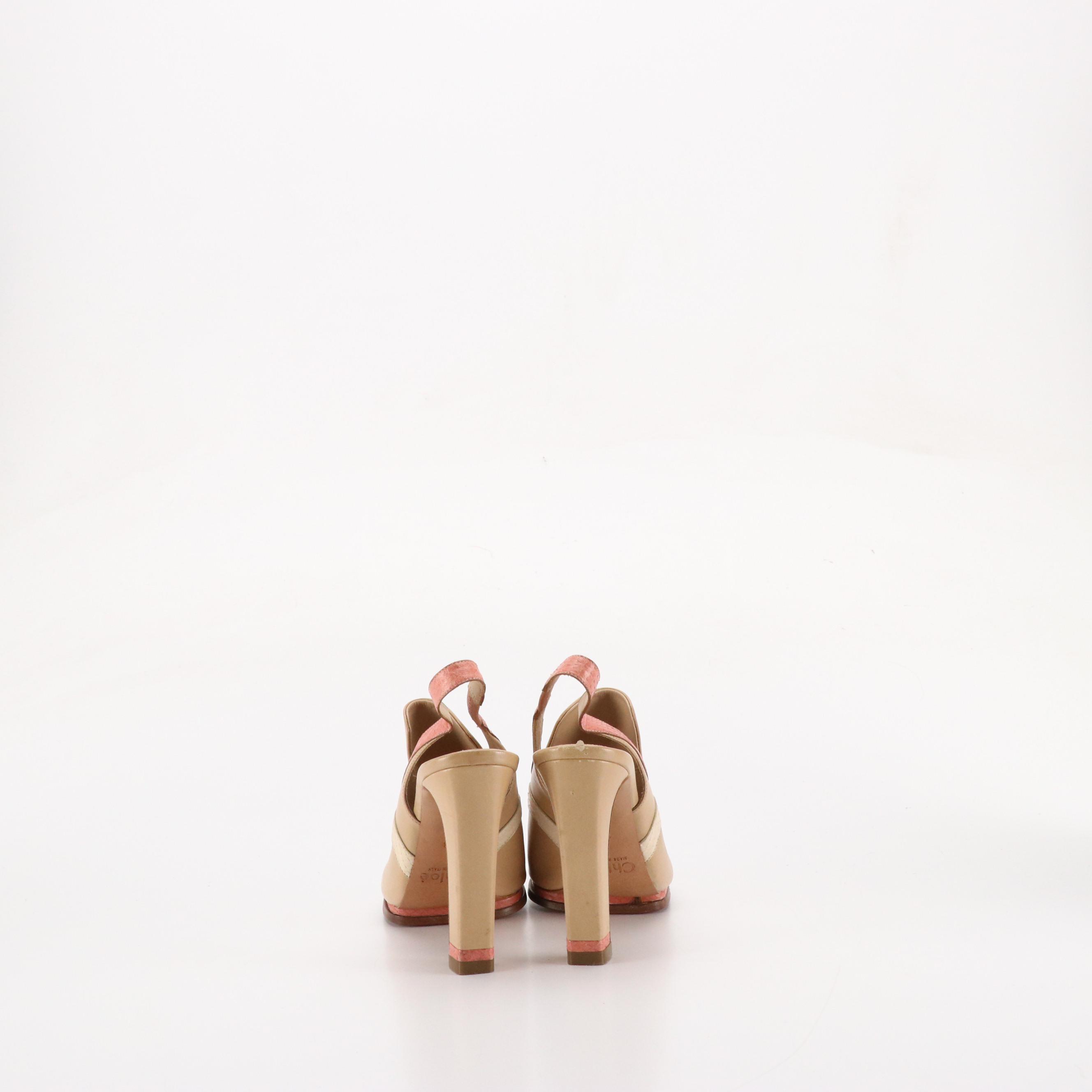 Chloé Peep-Toe Slingback Pumps in Mixed Leather, With Box