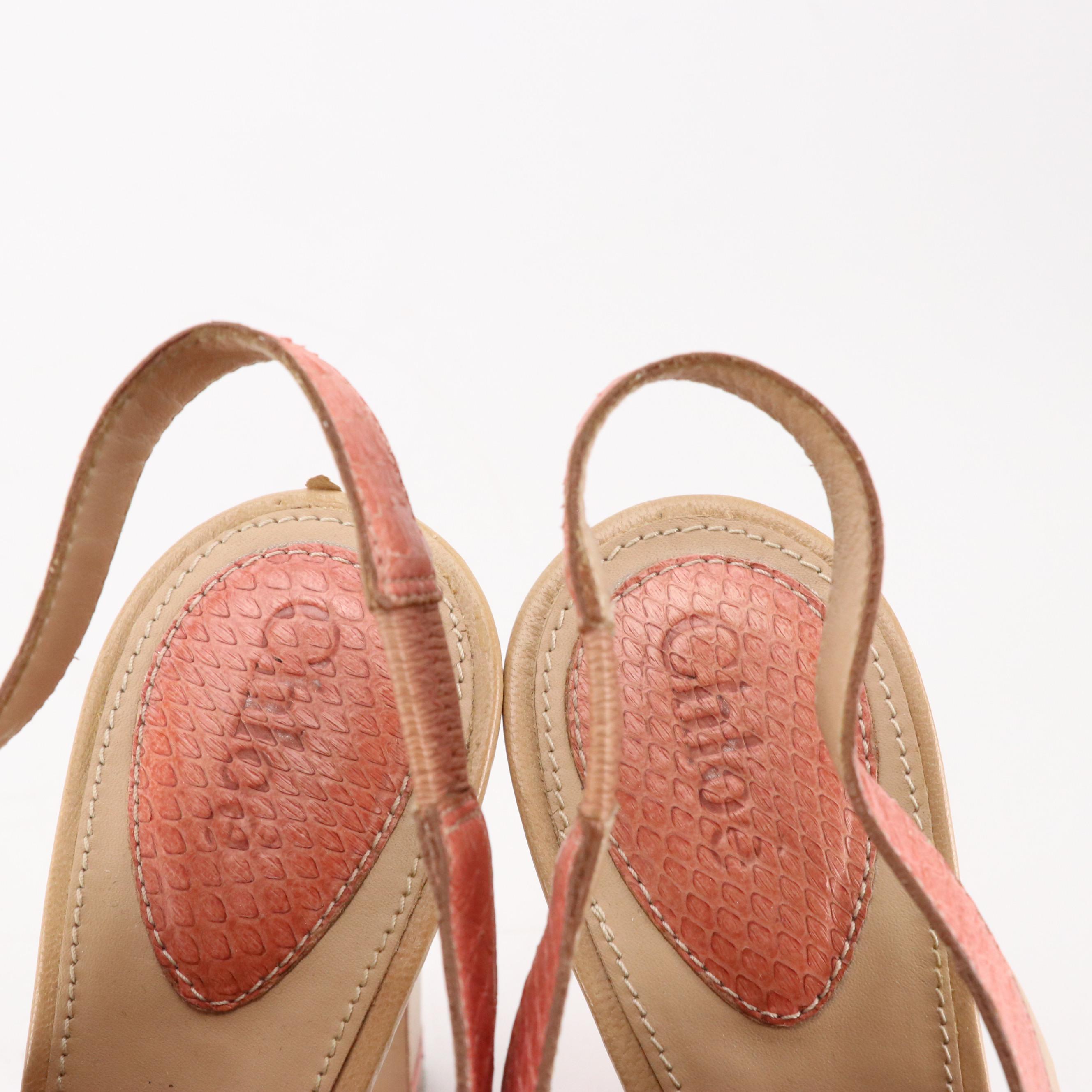 Chloé Peep-Toe Slingback Pumps in Mixed Leather, With Box