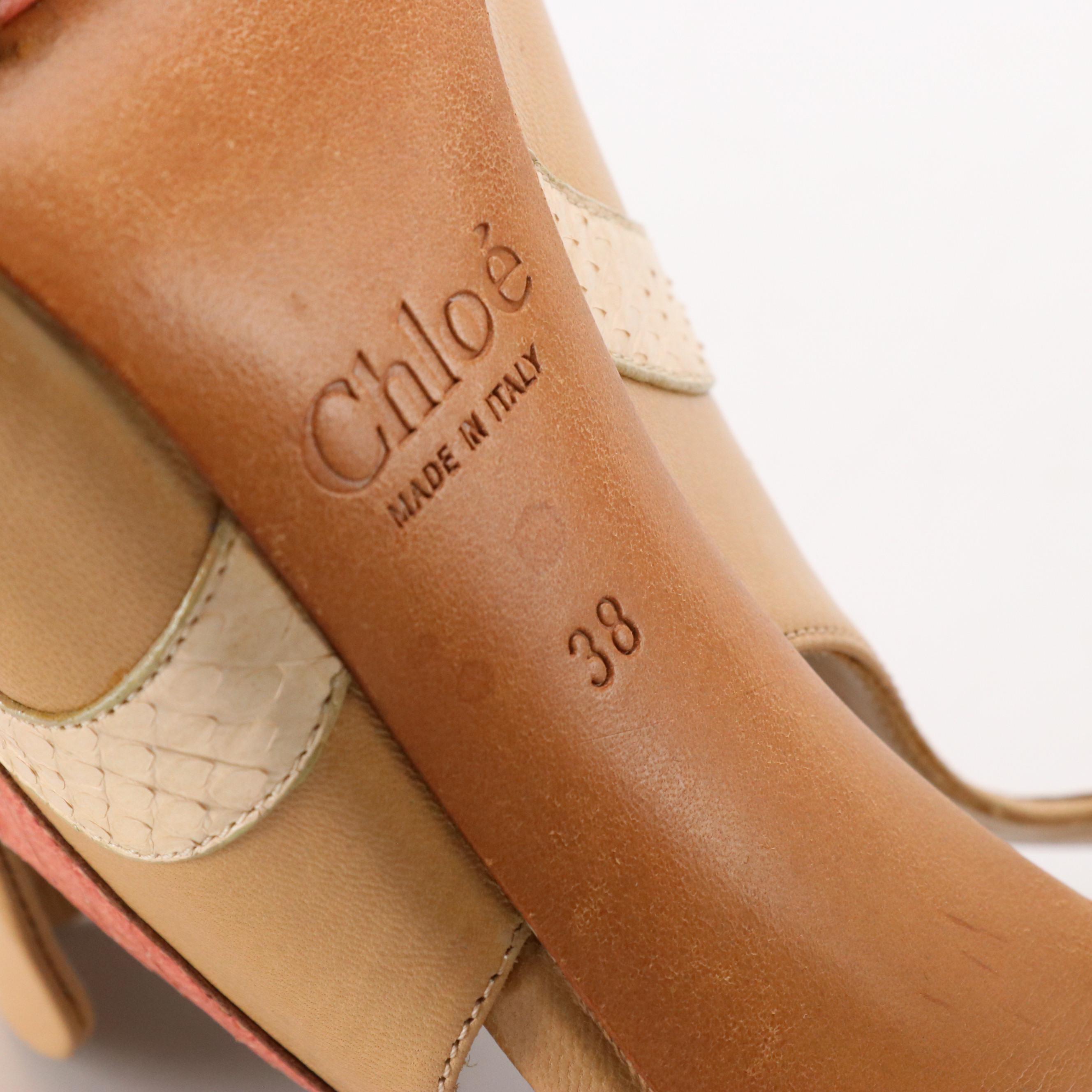 Chloé Peep-Toe Slingback Pumps in Mixed Leather, With Box