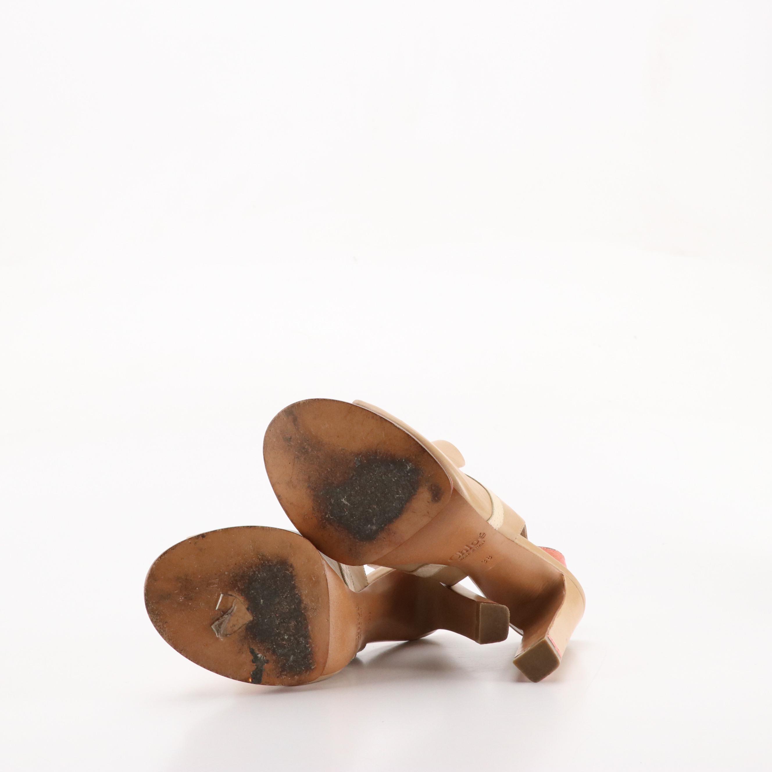 Chloé Peep-Toe Slingback Pumps in Mixed Leather, With Box