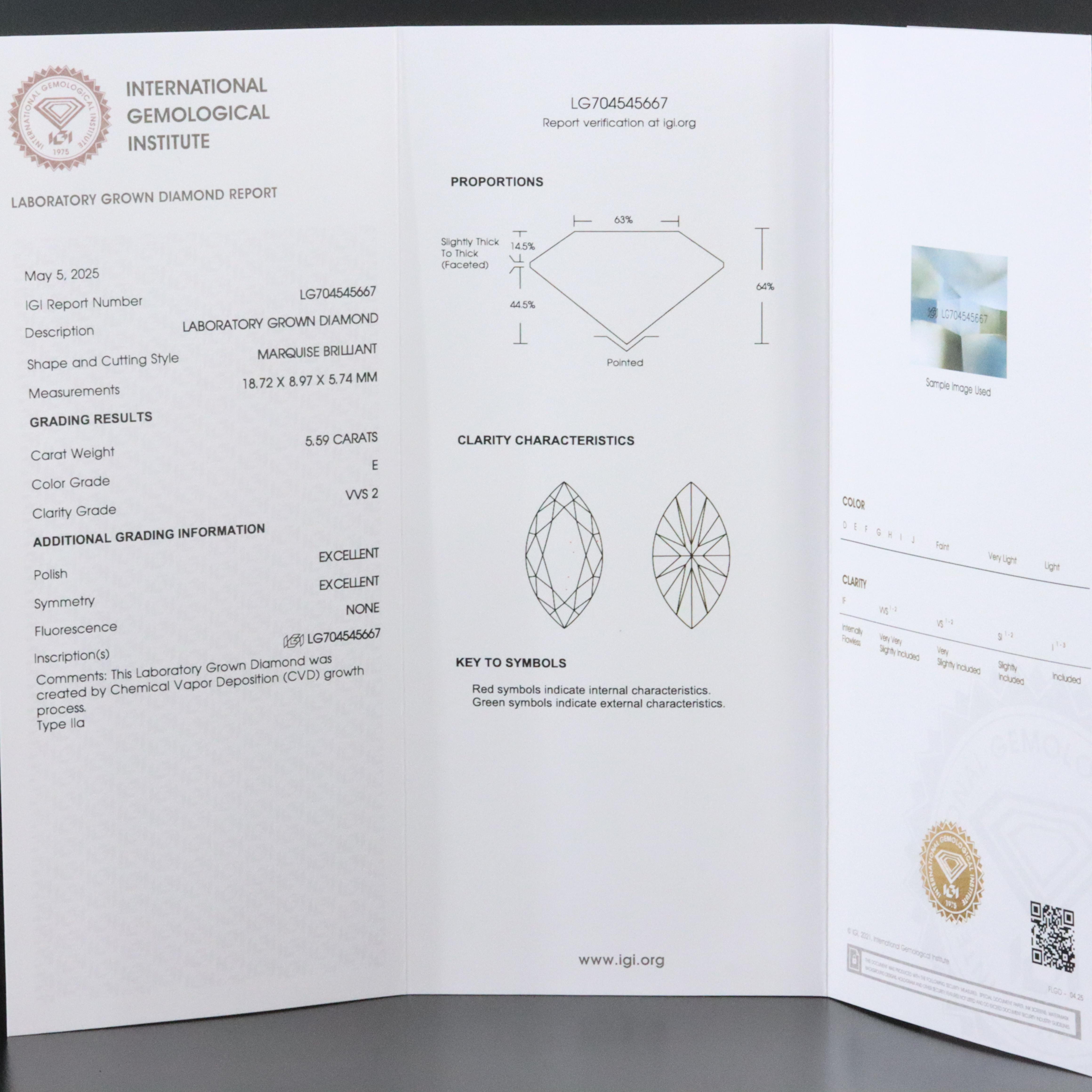 Loose 5.59 CT Lab Grown Diamond with IGI Report