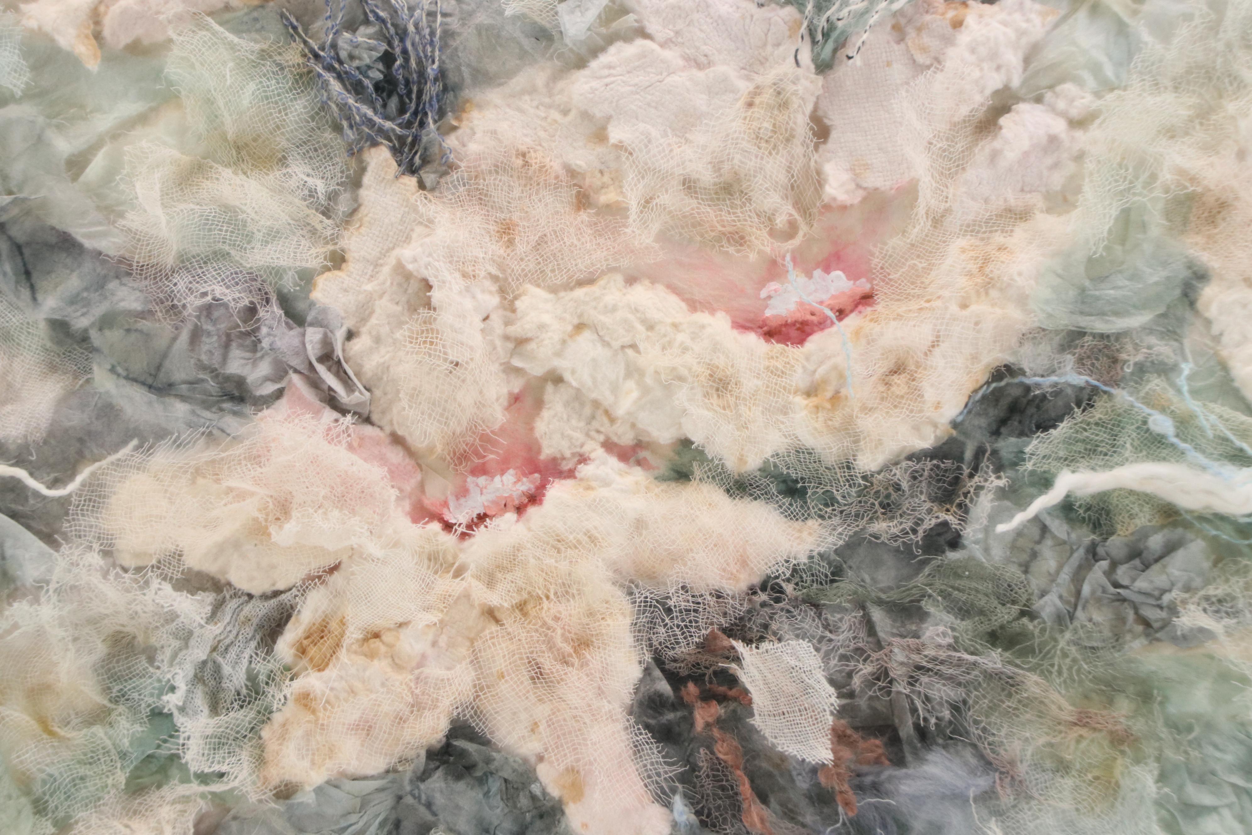 Marcus R. Tucker Mixed Media Textile Art of White Flowers, 20th Century