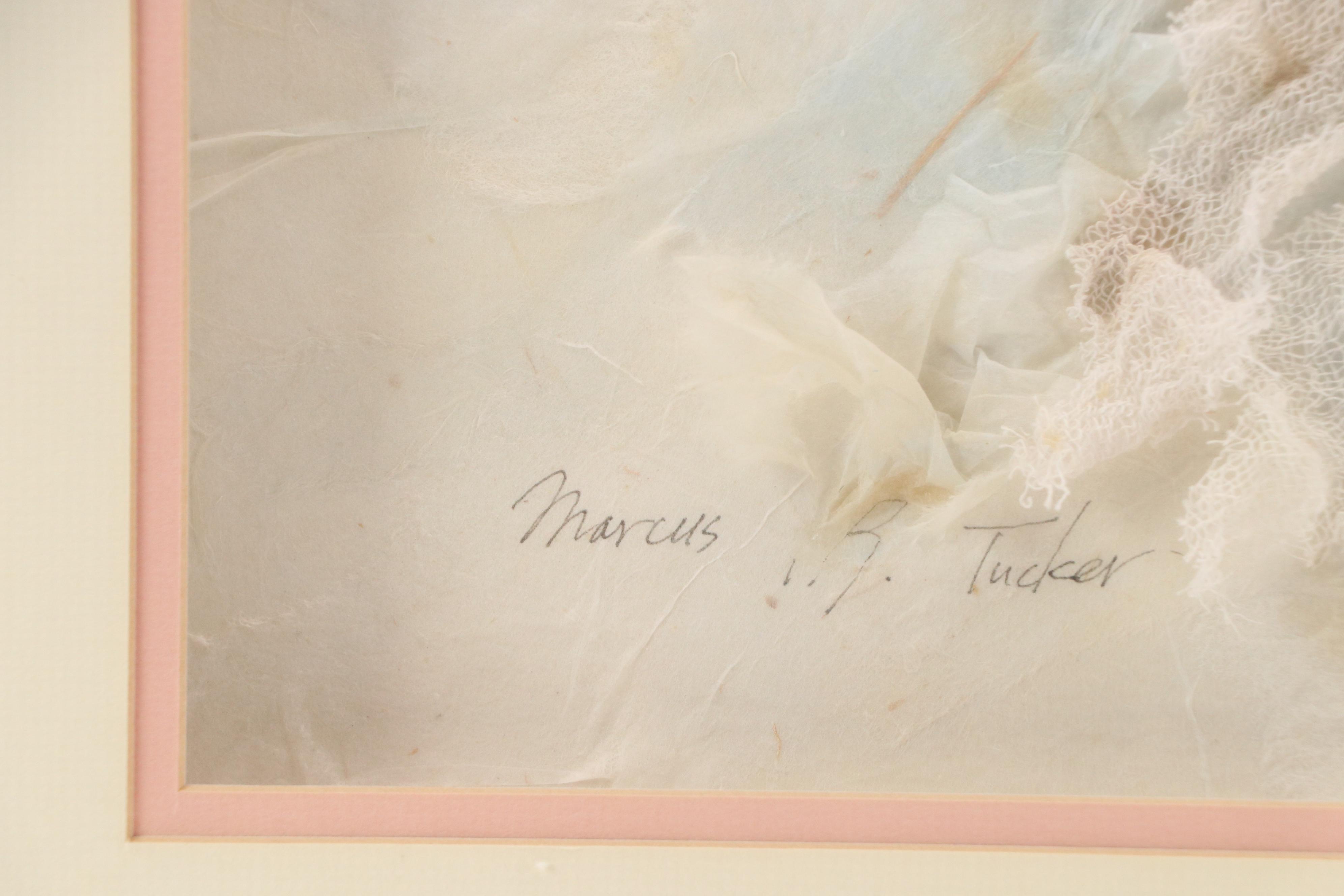 Marcus R. Tucker Mixed Media Textile Art of White Flowers, 20th Century