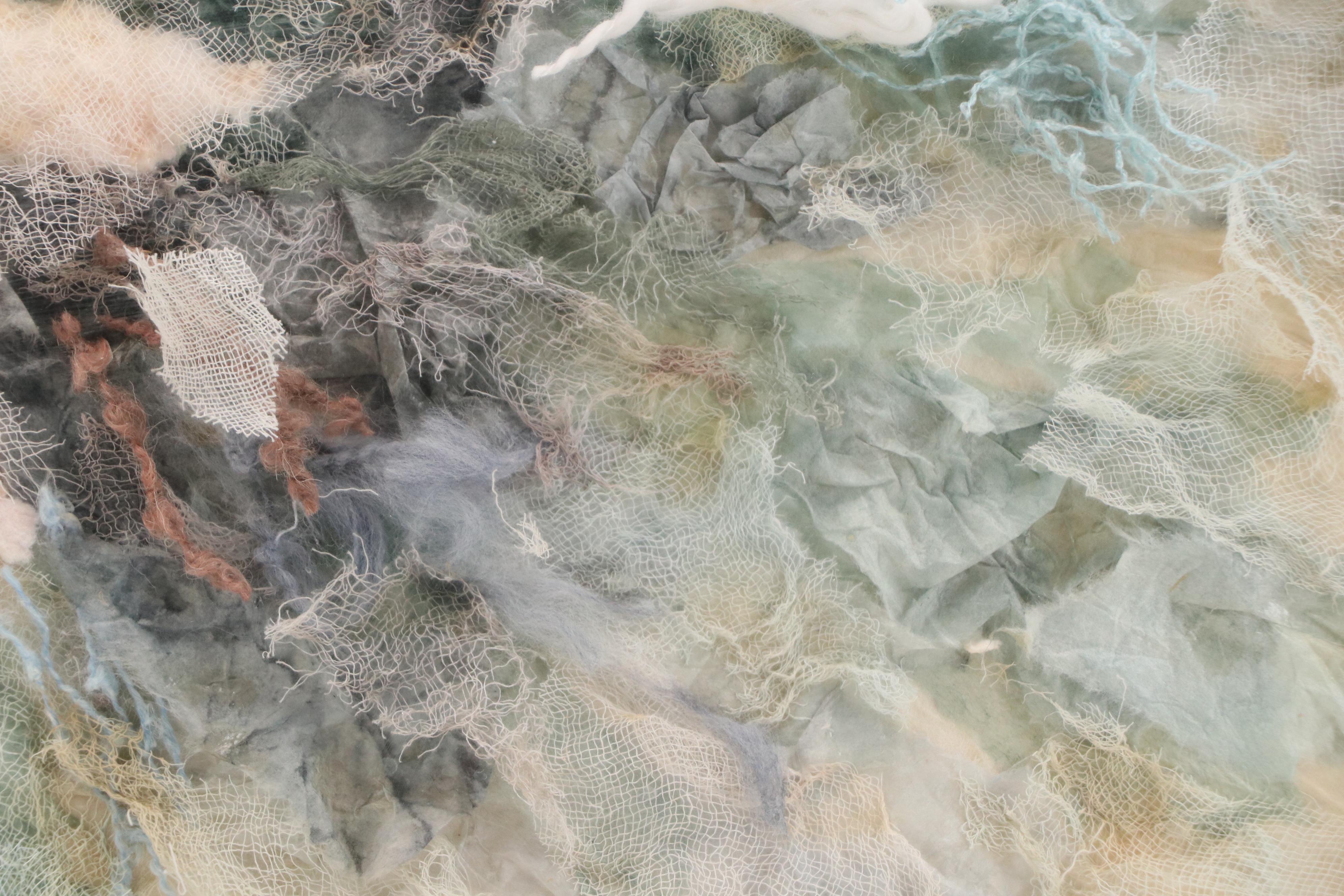 Marcus R. Tucker Mixed Media Textile Art of White Flowers, 20th Century