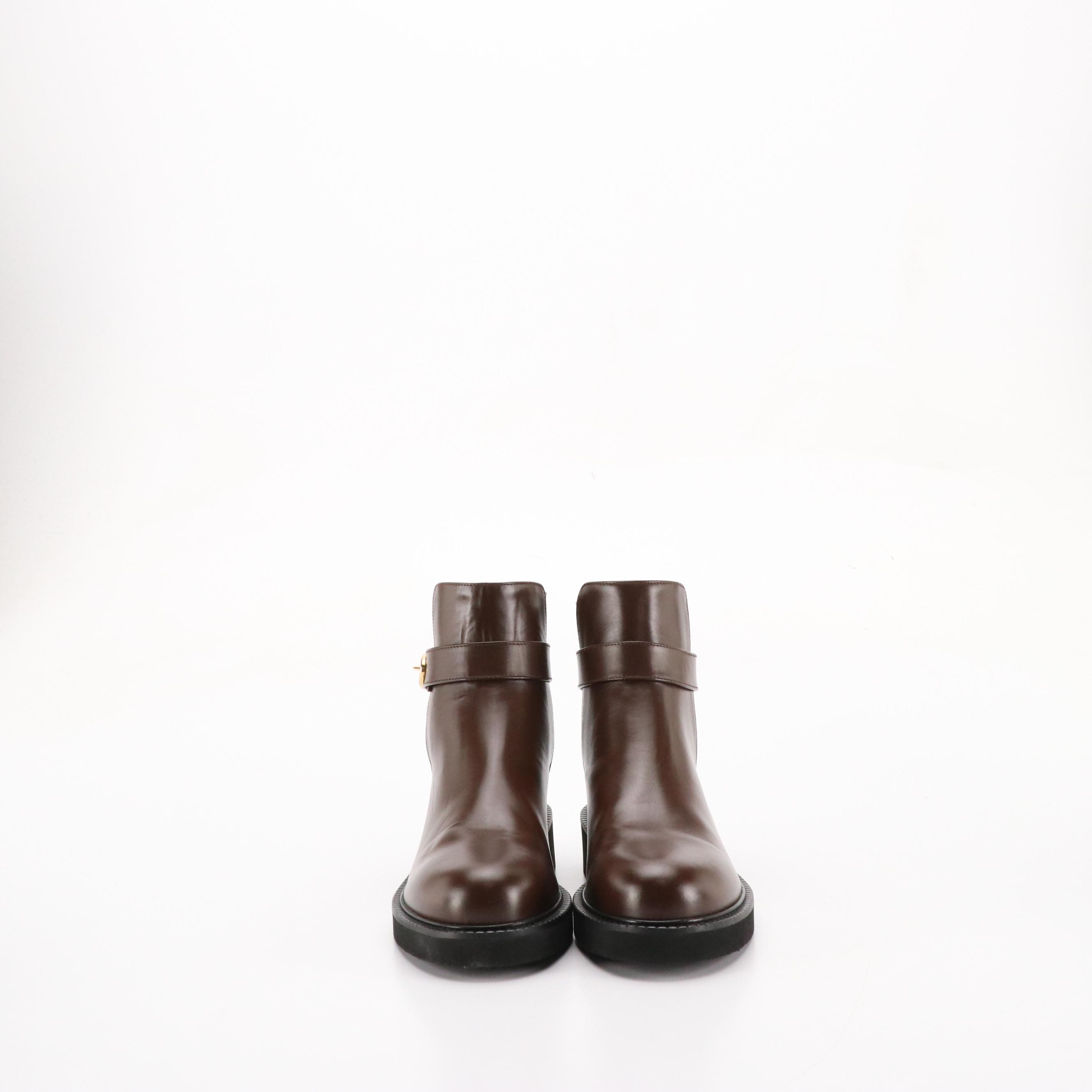 Valentino Garvani VLogo Locker Ankle Booties in Dark Brown Leather, with Box