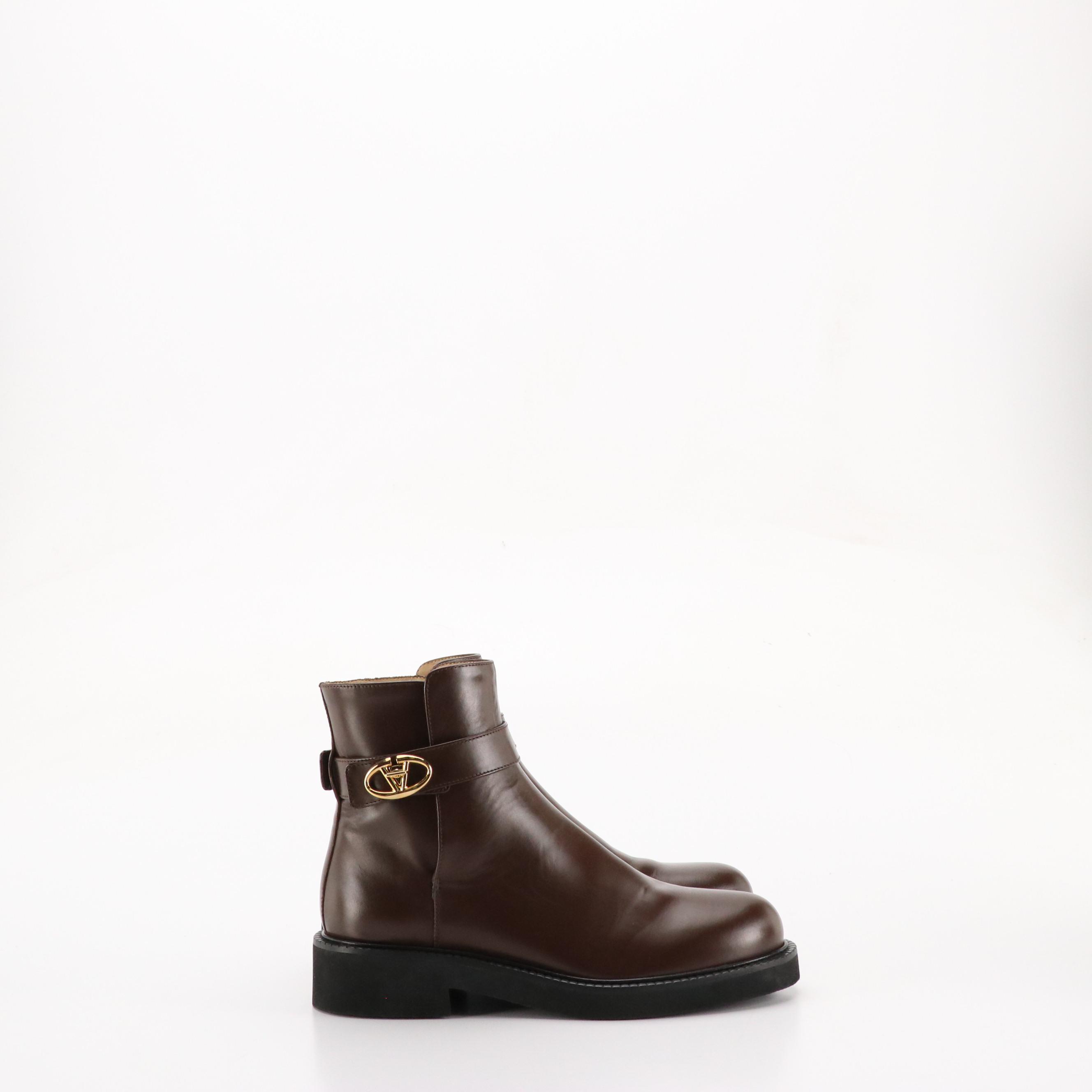 Valentino Garvani VLogo Locker Ankle Booties in Dark Brown Leather, with Box